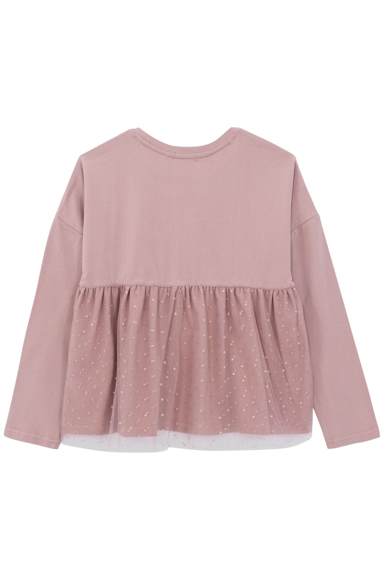 GIRL'S PINK BI-MATERIAL TULLE-PLUMETIS BACK T-SHIRT 2