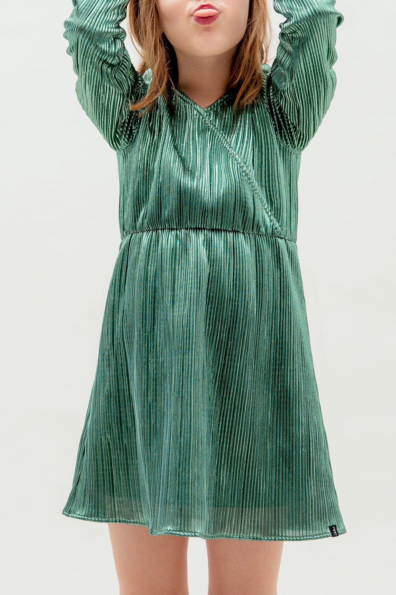 METALLIC EMERALD PLEATED DRESS 1