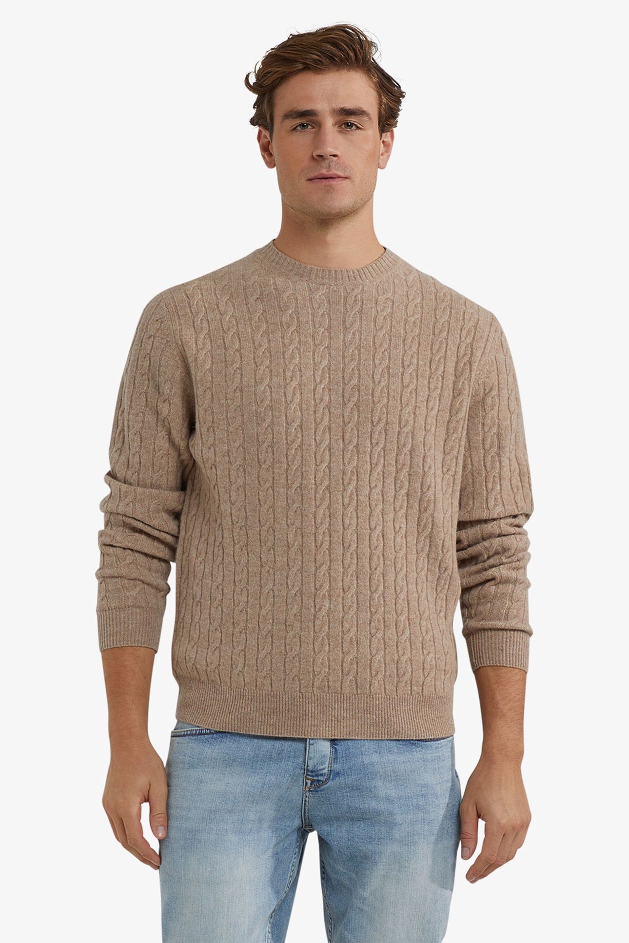 CABLE CREW NECK SWEATER SAND 1