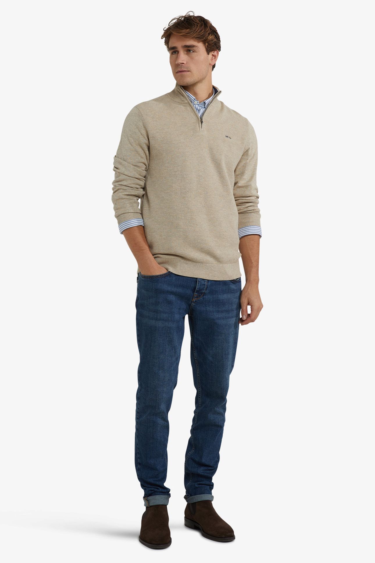ZIP MOCK SWEATER SAND 2