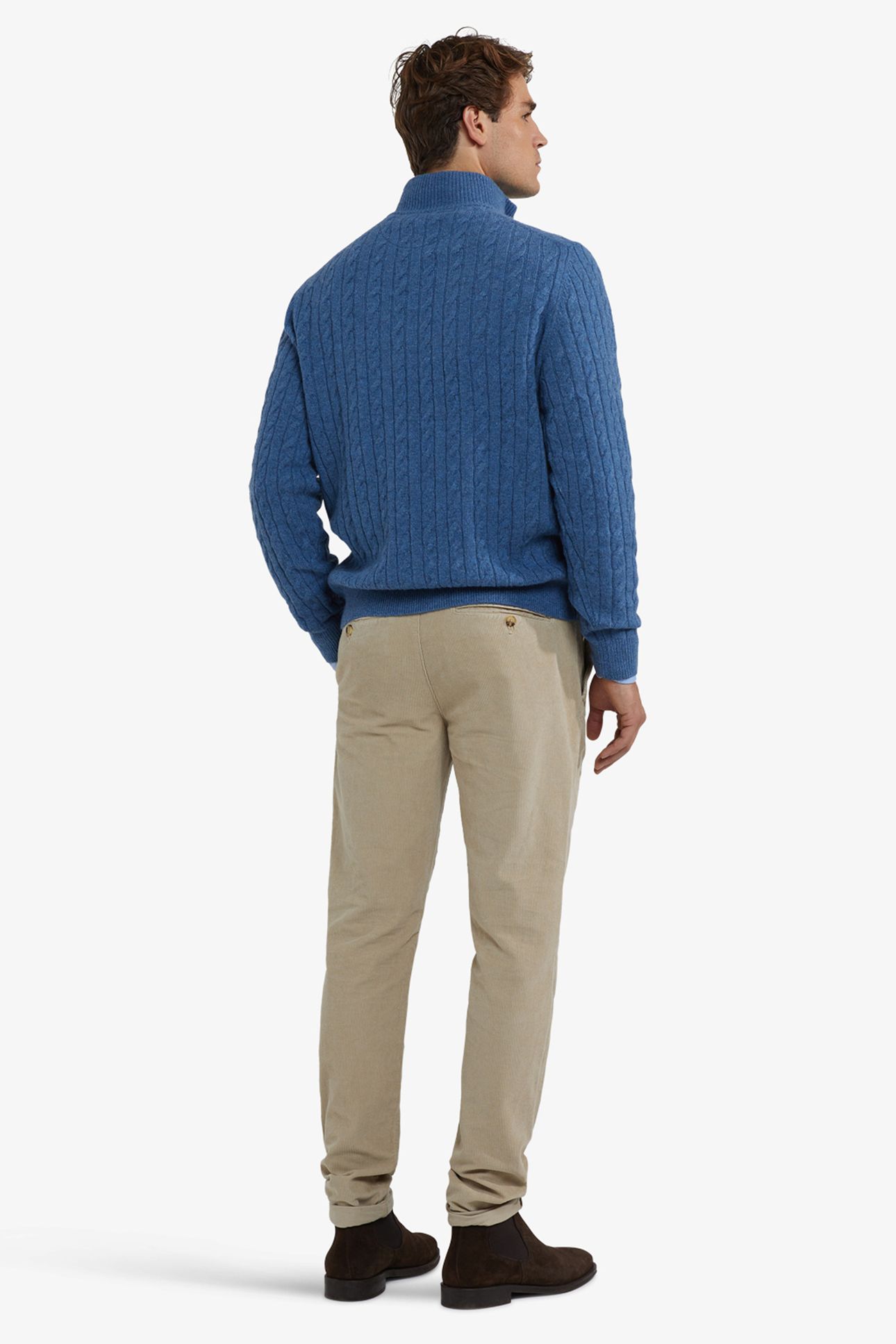 CABLE ZIP MOCK SWEATER WORKER BLUE 3