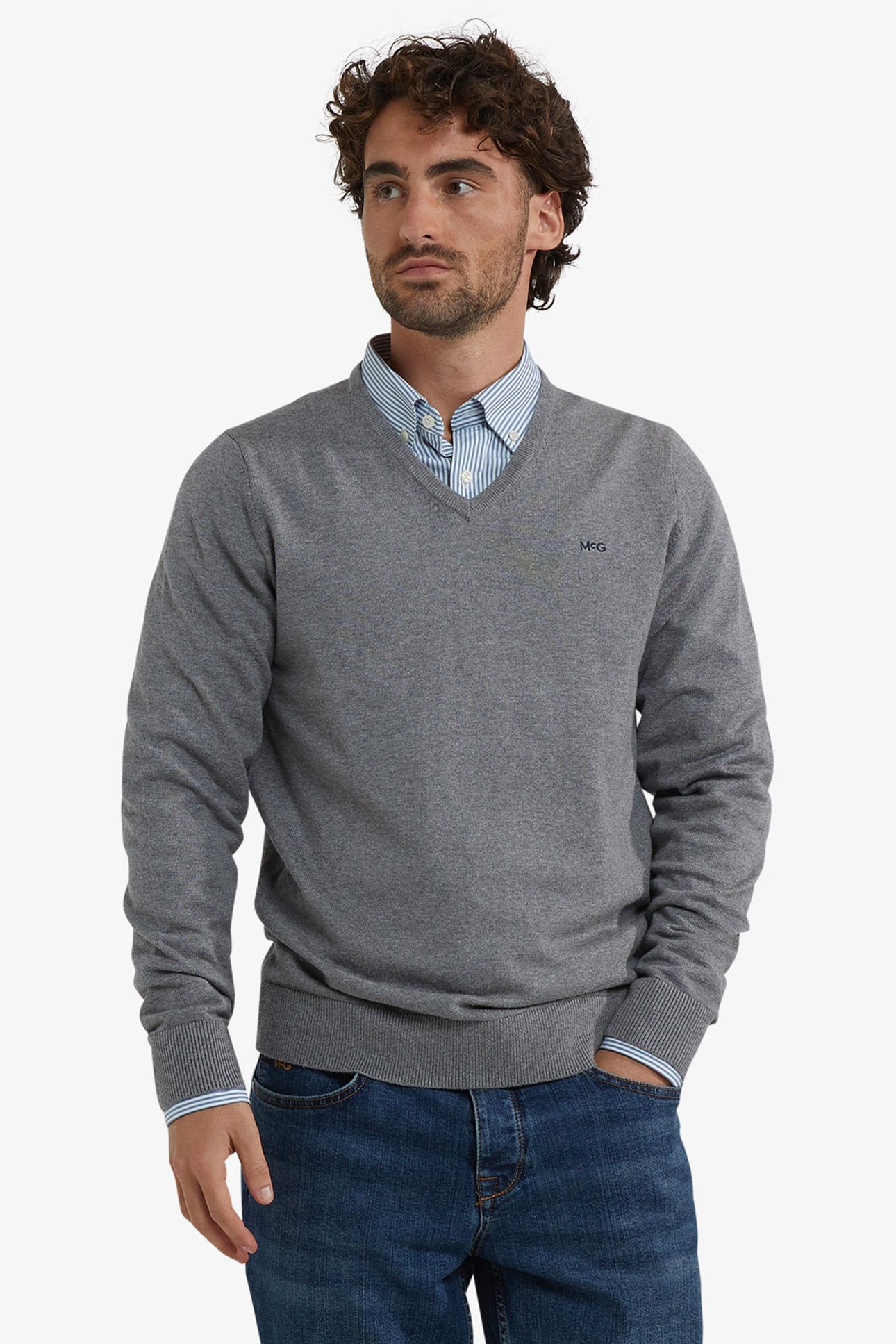 V-NECK SWEATER MEDIUM GREY MELANGE 1
