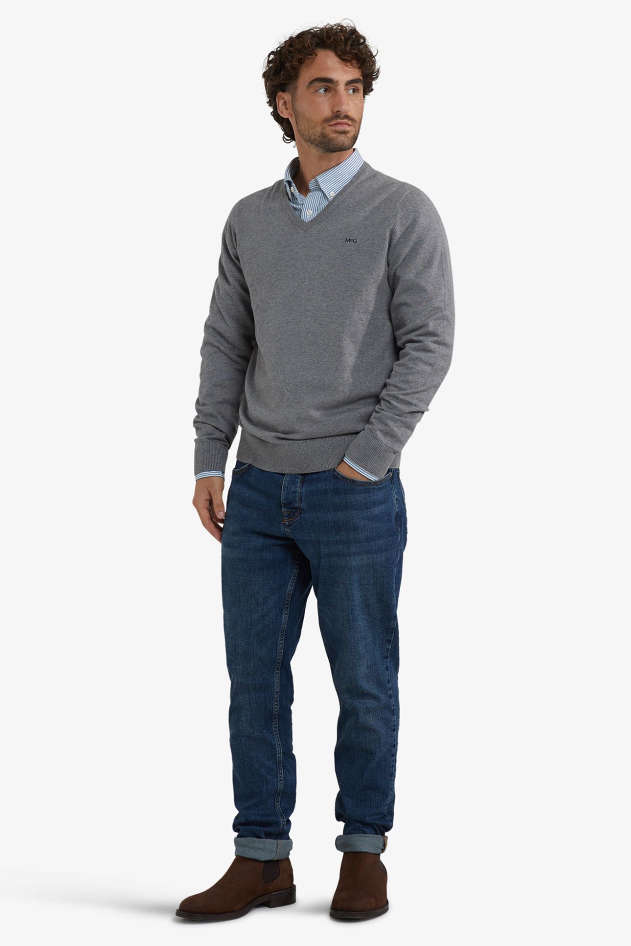 V-NECK SWEATER MEDIUM GREY MELANGE 2