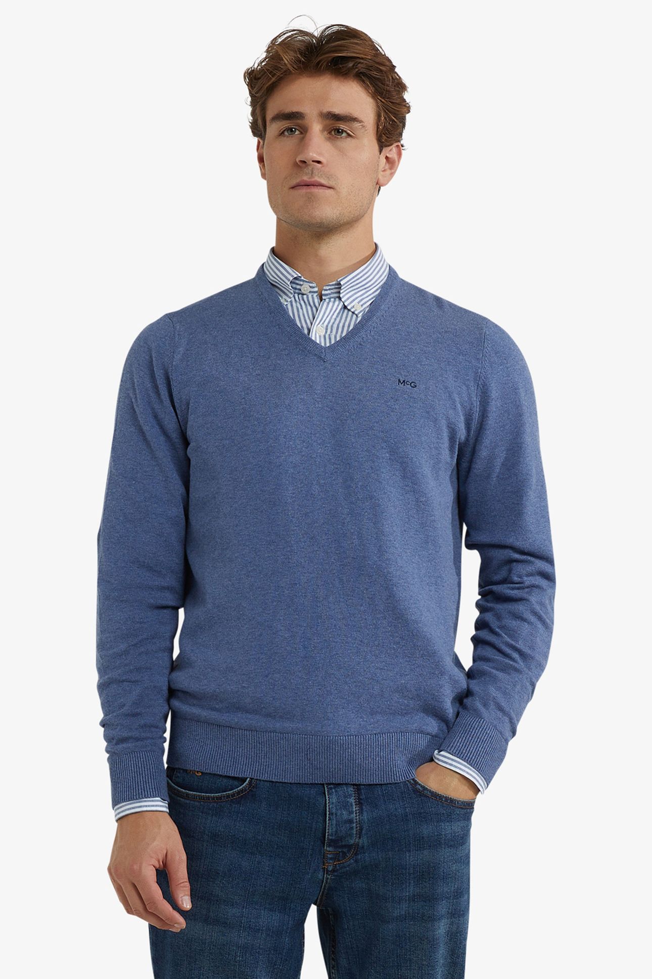 V-NECK SWEATER VINTAGE BLUE 1