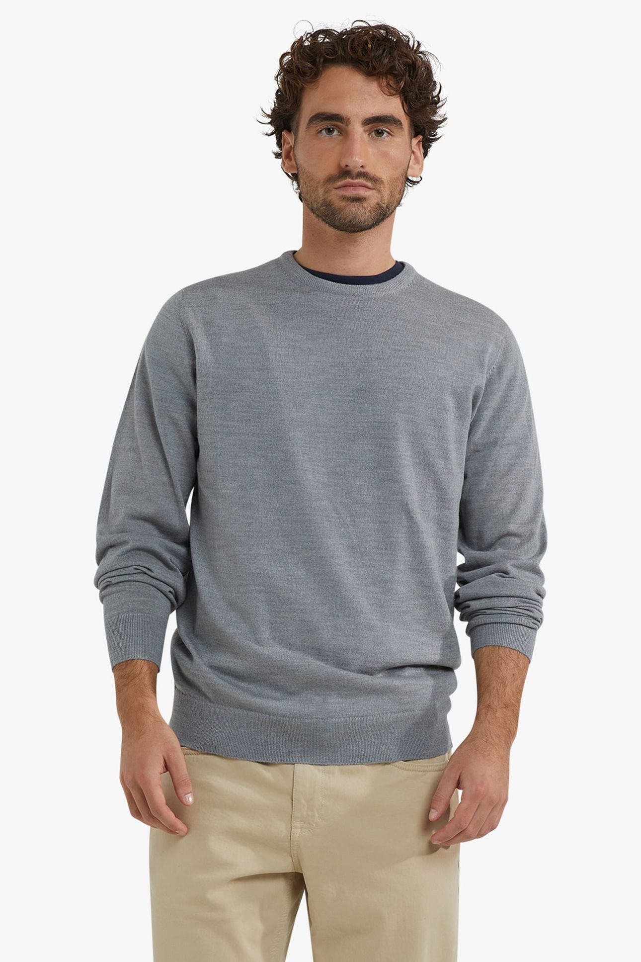 FINE MERINO C-NECK SWEATER MEDIUM GREY MELANGE 1