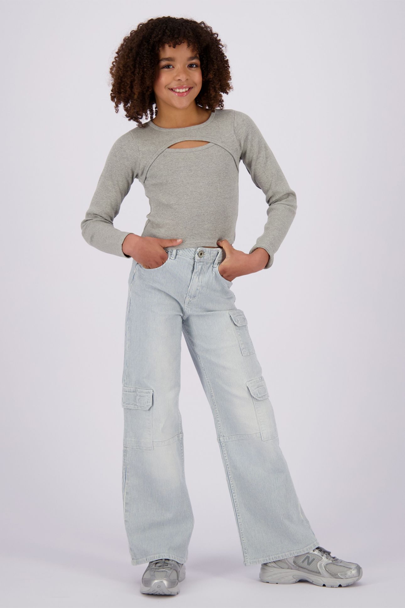 GIRLS G-BASIC-RIB DETAIL T-SHIRT LIGHT GREY MELEE 1