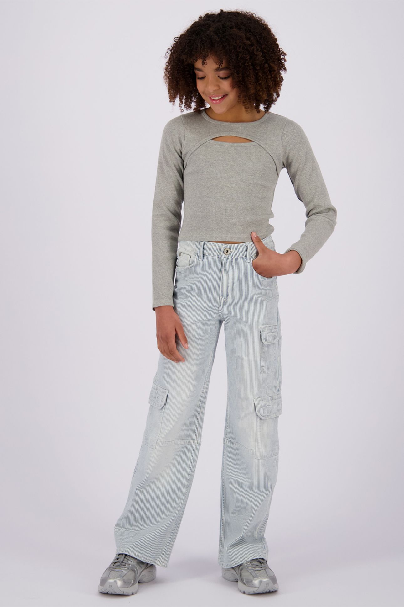 GIRLS G-BASIC-RIB DETAIL T-SHIRT LIGHT GREY MELEE 6