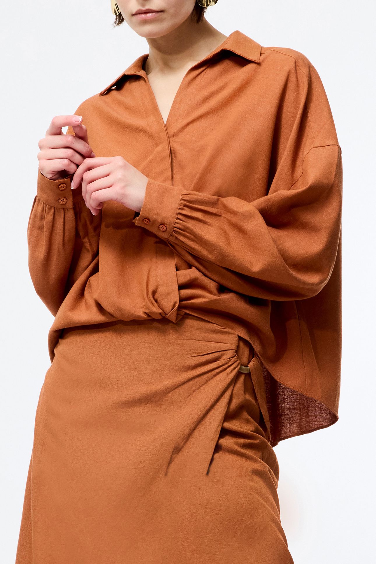 ARIETTE LIN BLENDLS TUCK SHIRT COFFEE BROWN 4