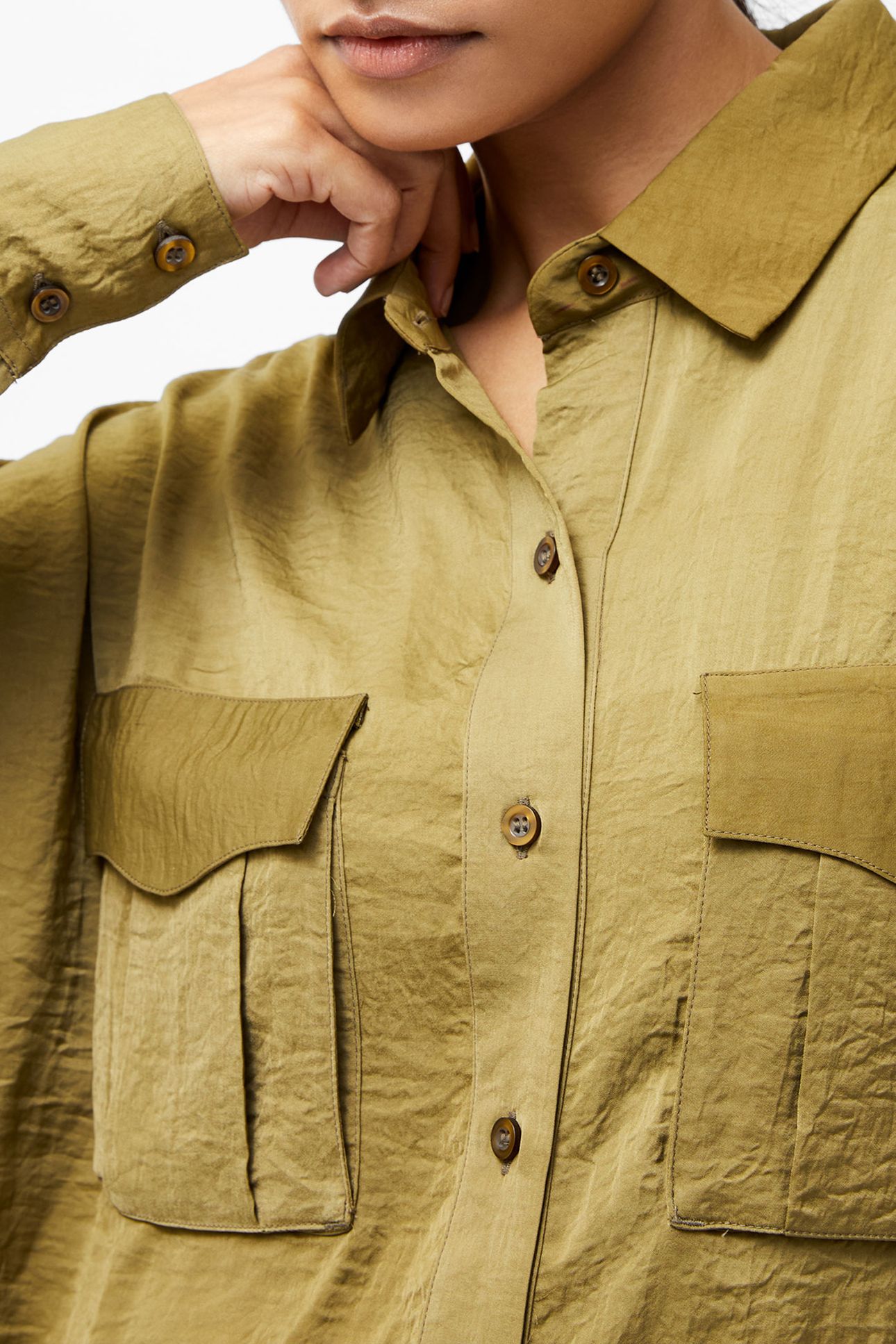 BLAINE SATIN SHIRT GOLDEN OLIVE KHAKI 4