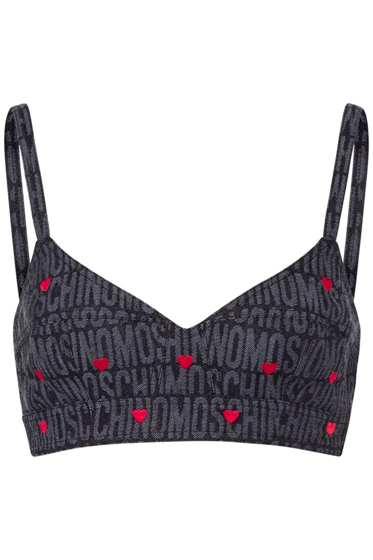 DENIM CROP TOP WITH ALLOVER LOGO HEARTS BLACK 3