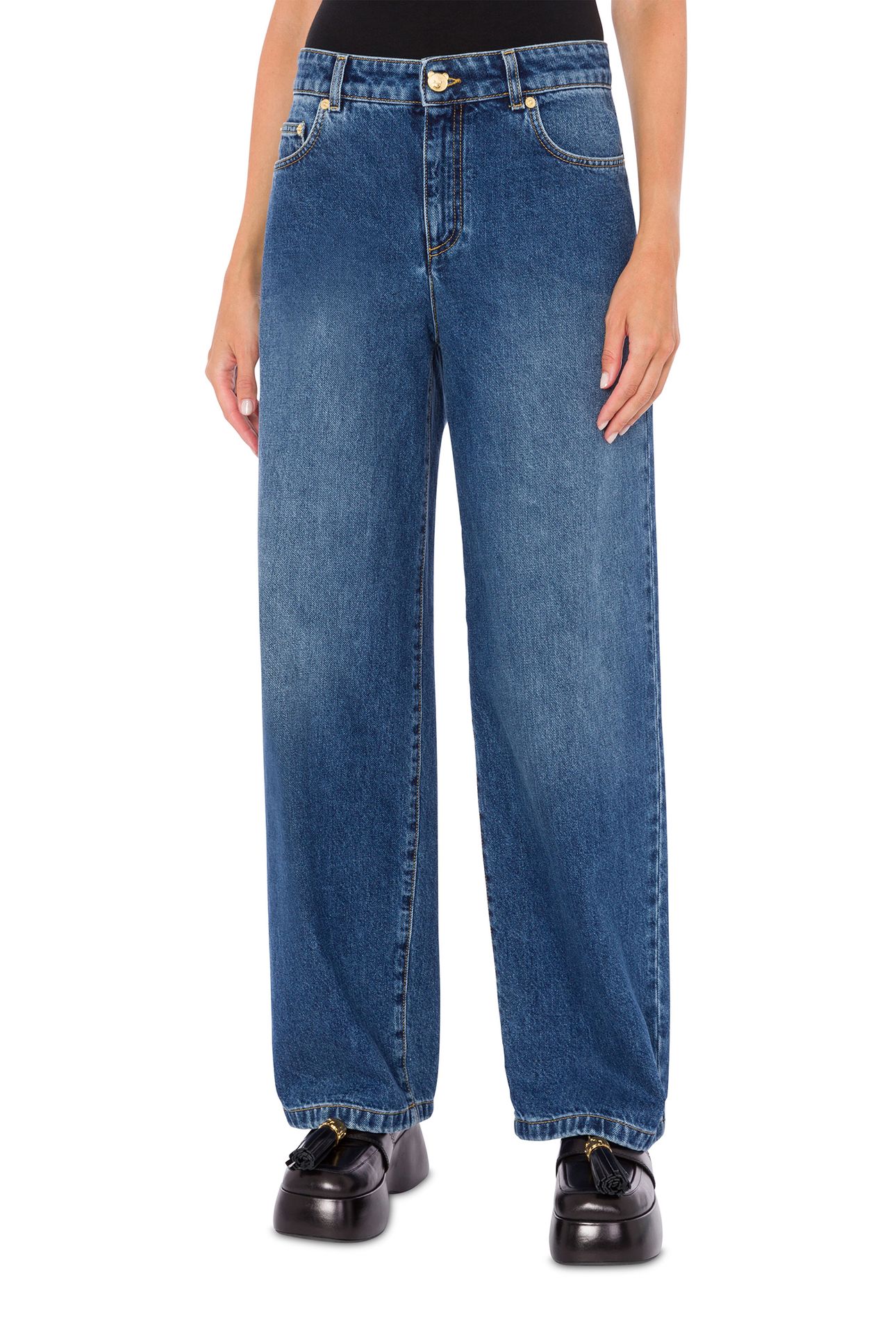 TEDDY BEAR BUTTON DENIM TROUSERS BLUE 1