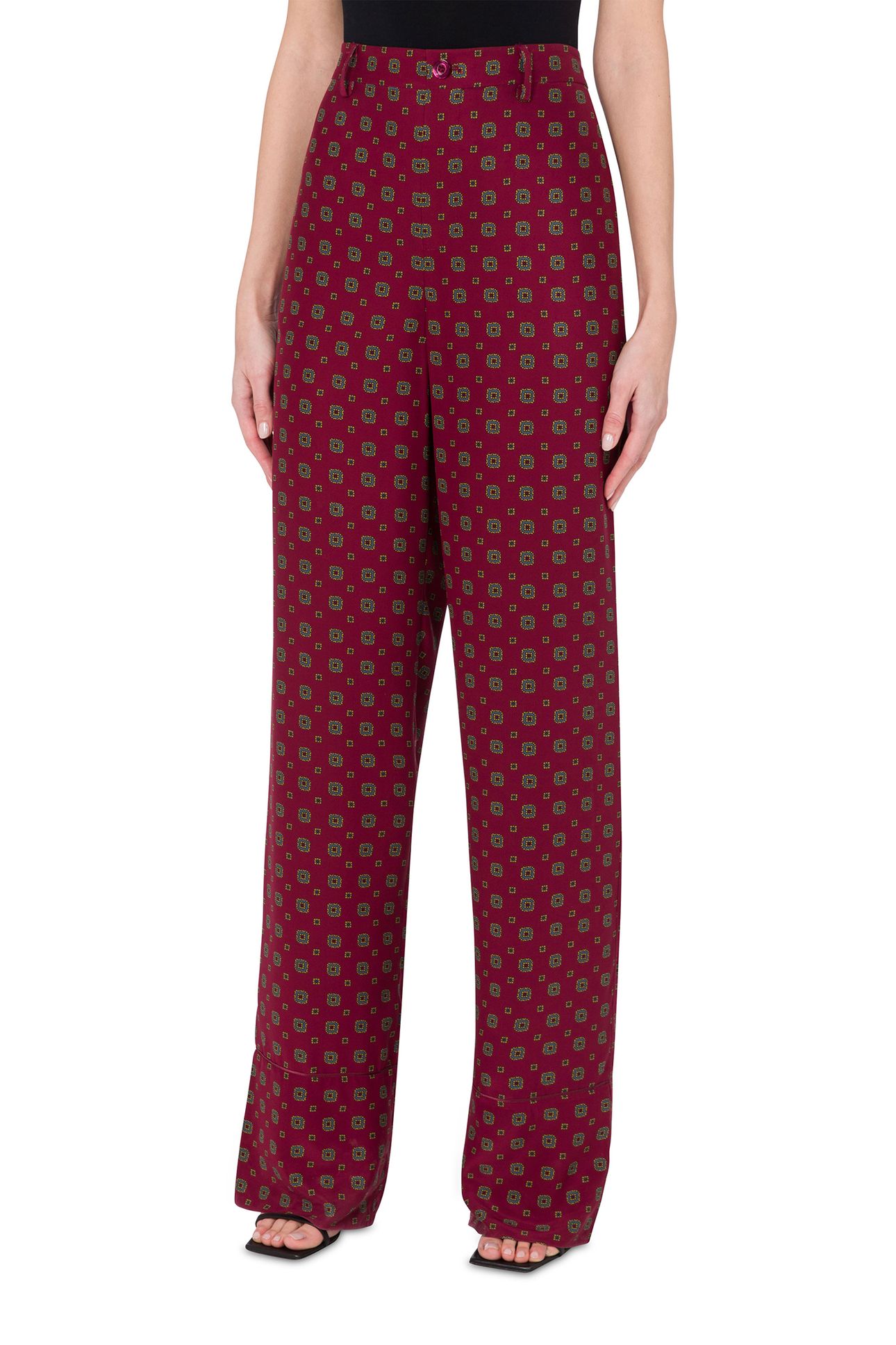 TIE PRINT SATIN TROUSERS RED 1