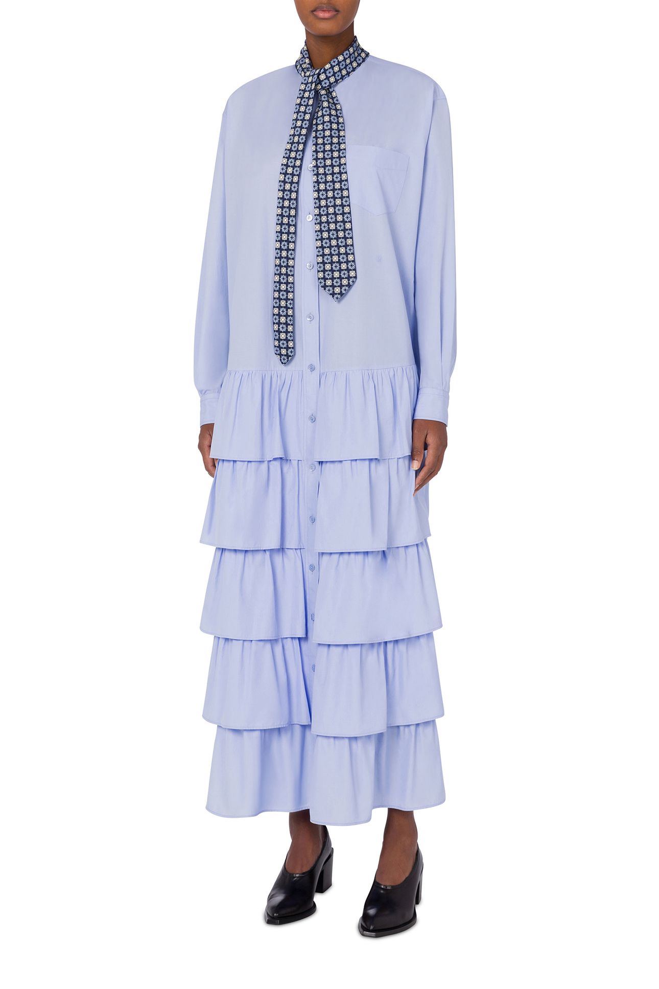 COTTON POPLIN DRESS TIE BLUE 1