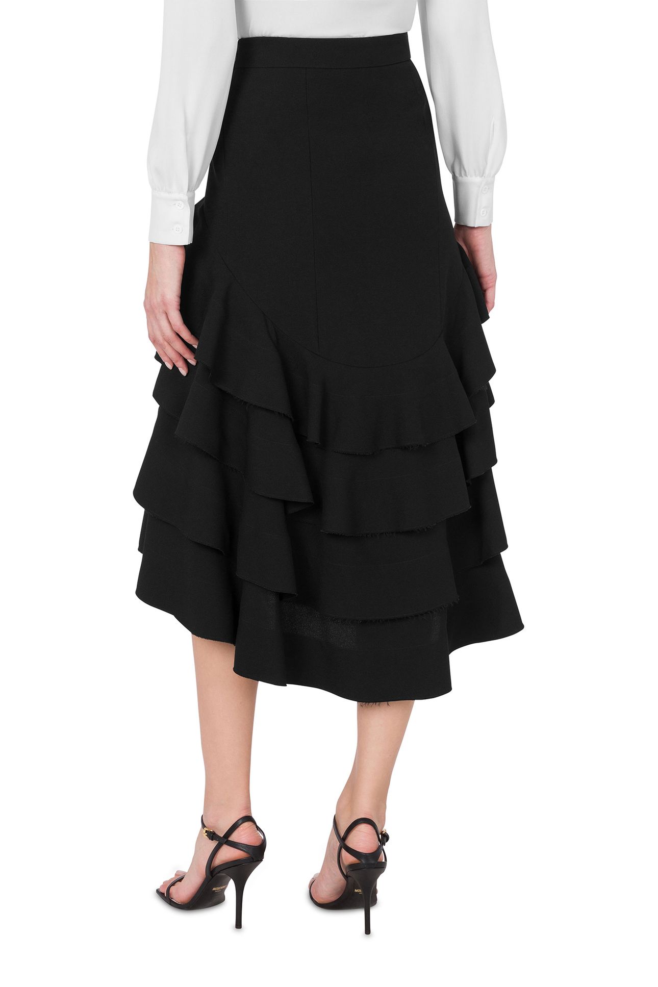 CREPE MIDI SKIRT WITH RUFFLES BLACK 2
