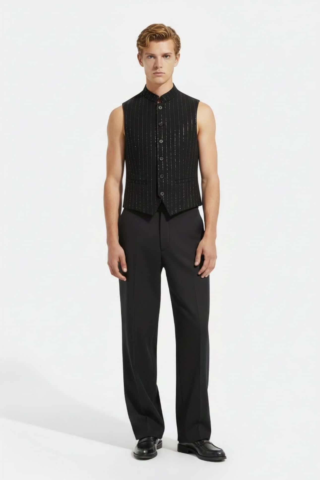 BUTTON FRONT CLOUSRE VESTWITH STAND UP C BLACK 1