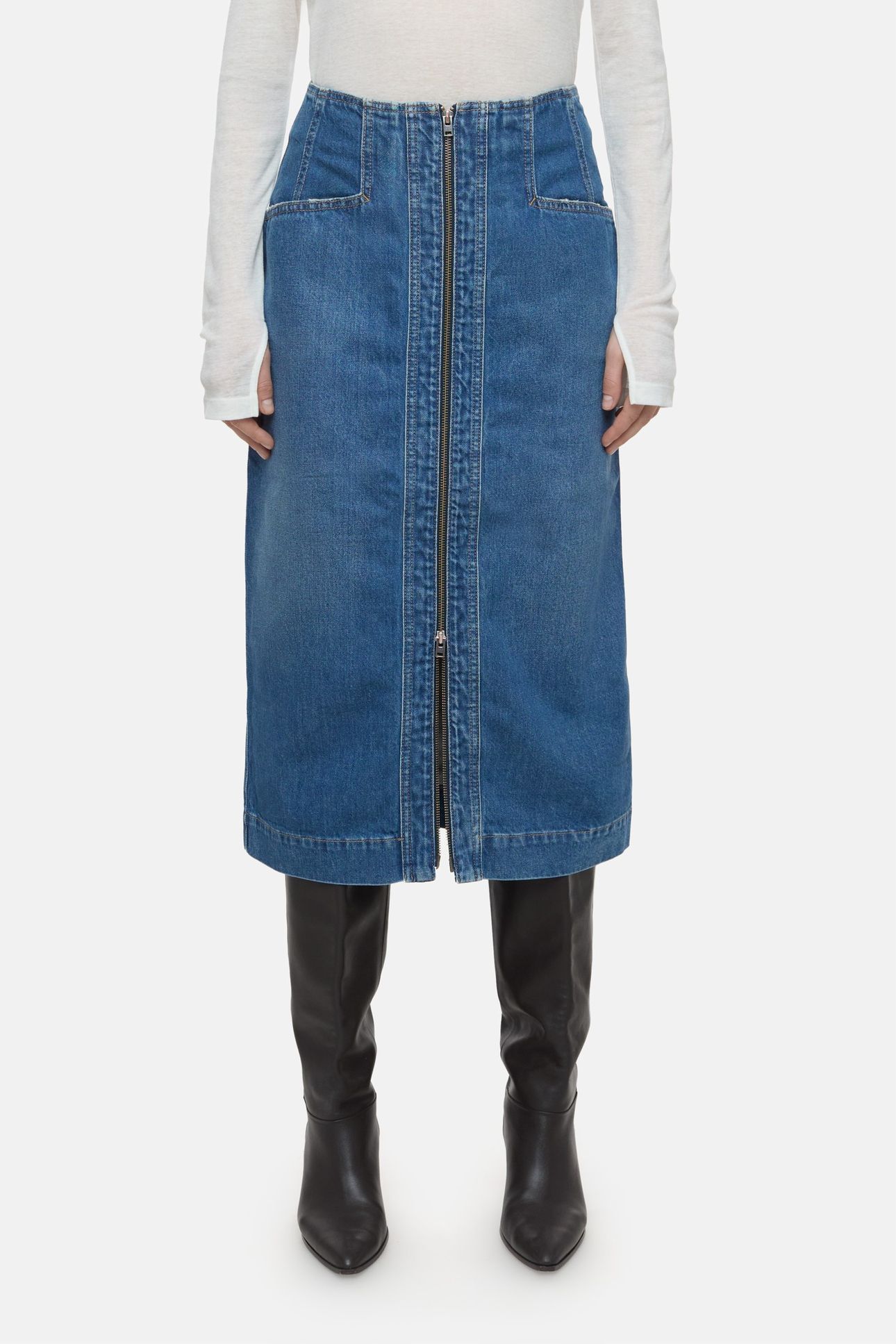 DENIM SKIRT WITH ZIP SKIRTS MID BLUE 1