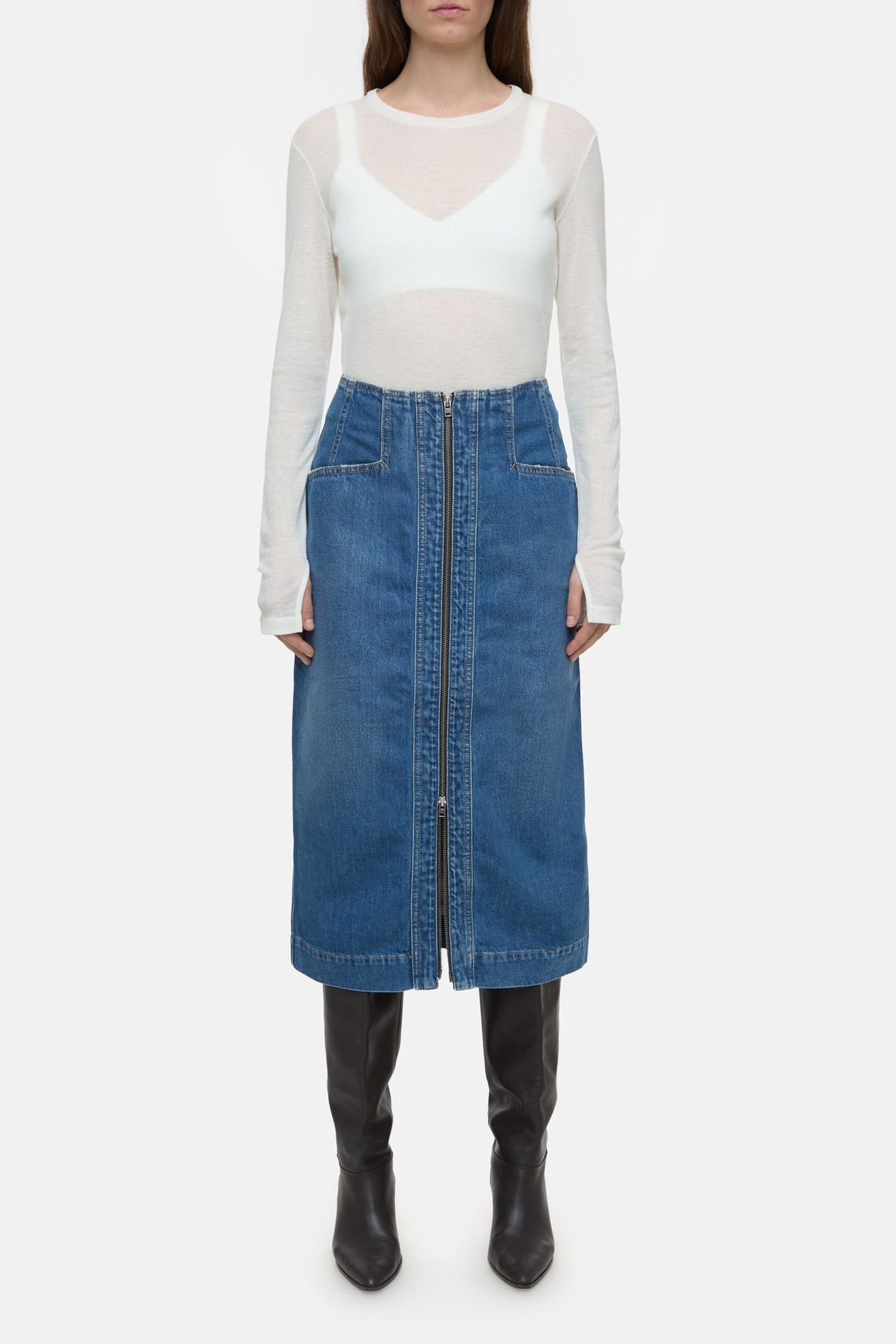 DENIM SKIRT WITH ZIP SKIRTS MID BLUE 2