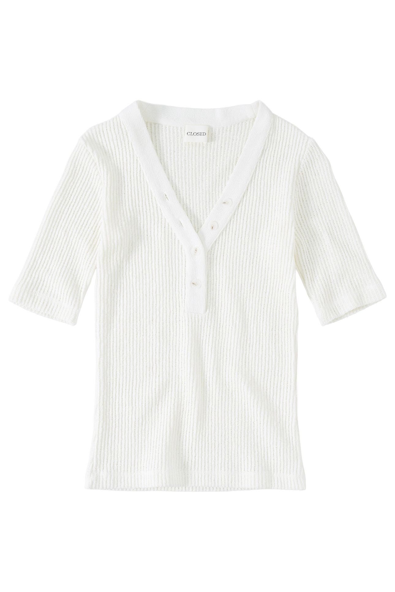 HALF PLACKET V NECK T-SHIRTS IVORY 4