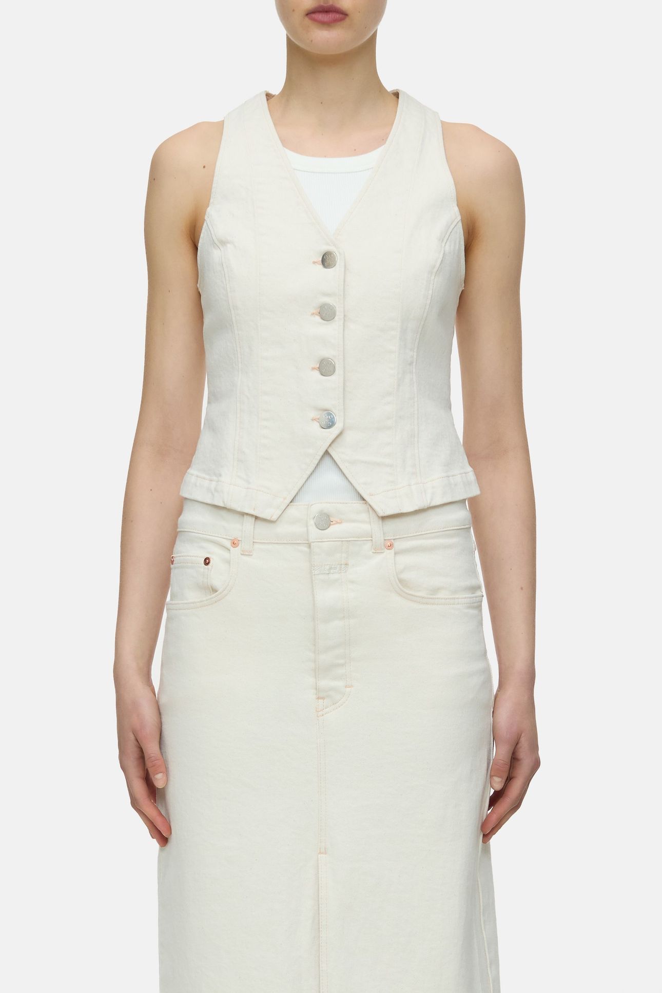 FITTED DENIM WAISTCOAT SHIRTS & BLOUSES IVORY 1
