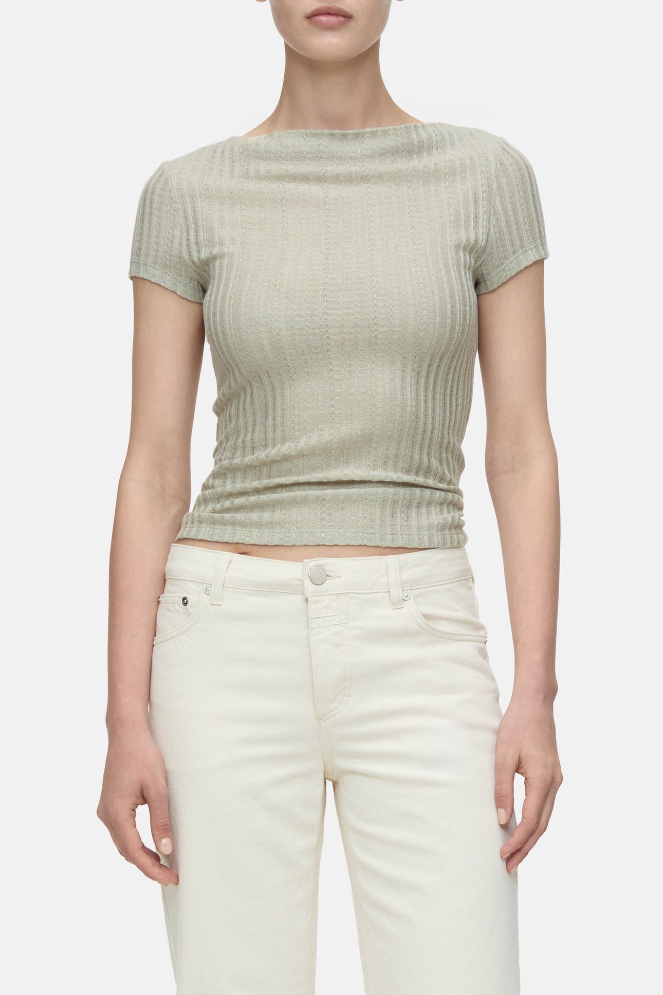 STRAIGHT NECK T-SHIRT T-SHIRTS PASTEL OLIVE 1