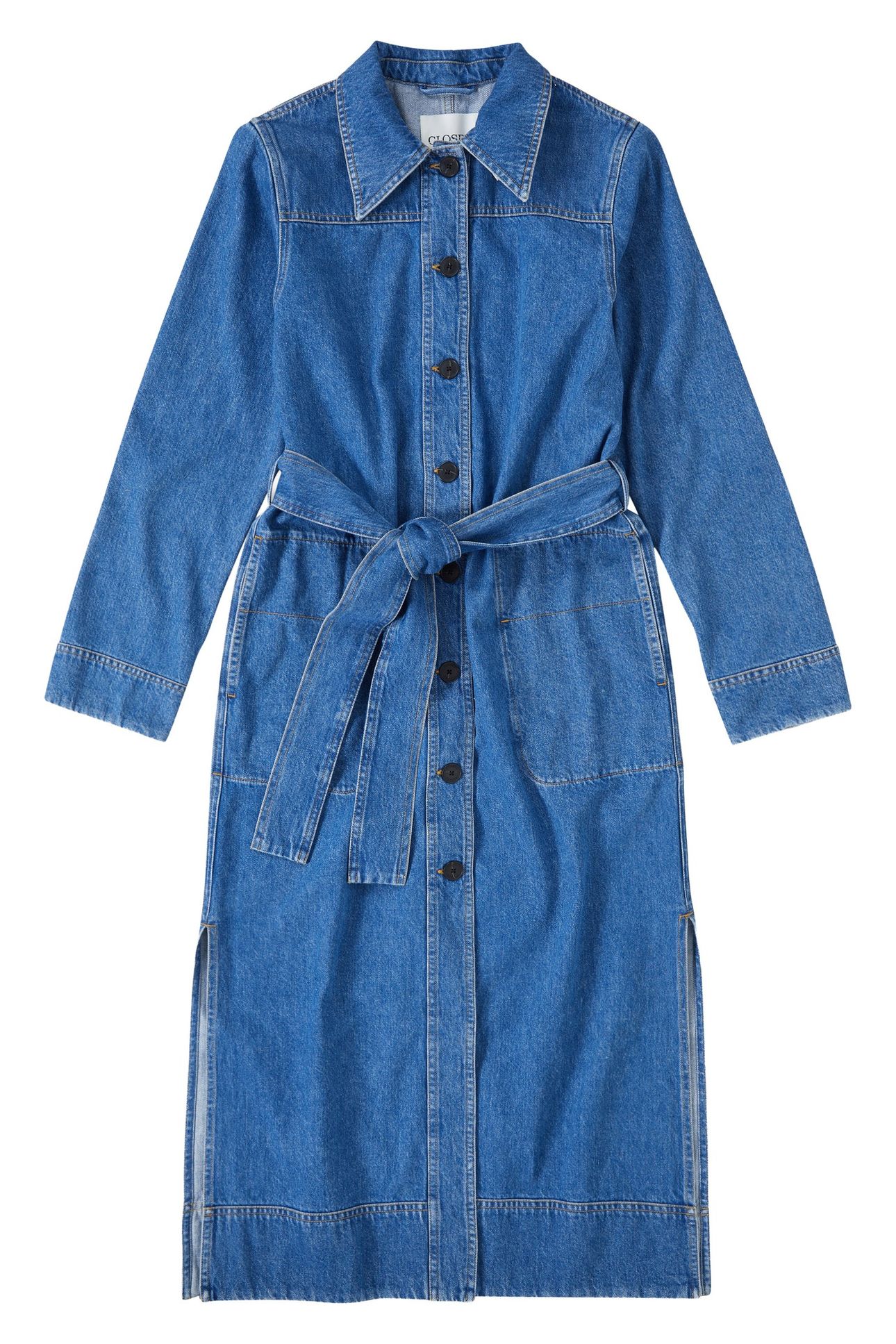 LONG BELTED DRESS MID BLUE 3