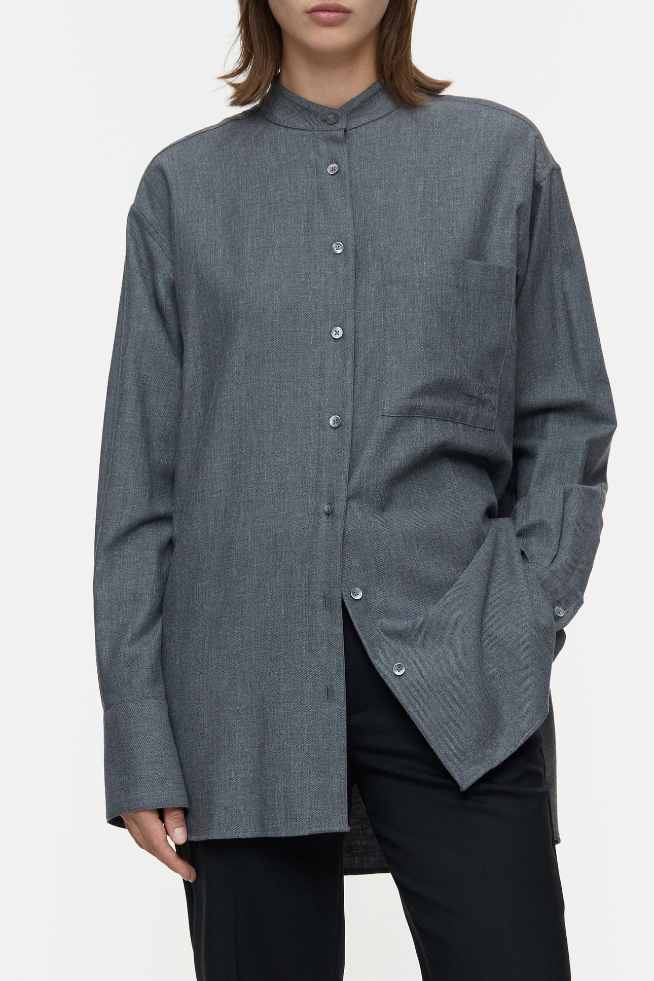 OVERSIZED SHIRT WITH POCKET SHIRTS & BLOUSES DARK GREY MELAN 1