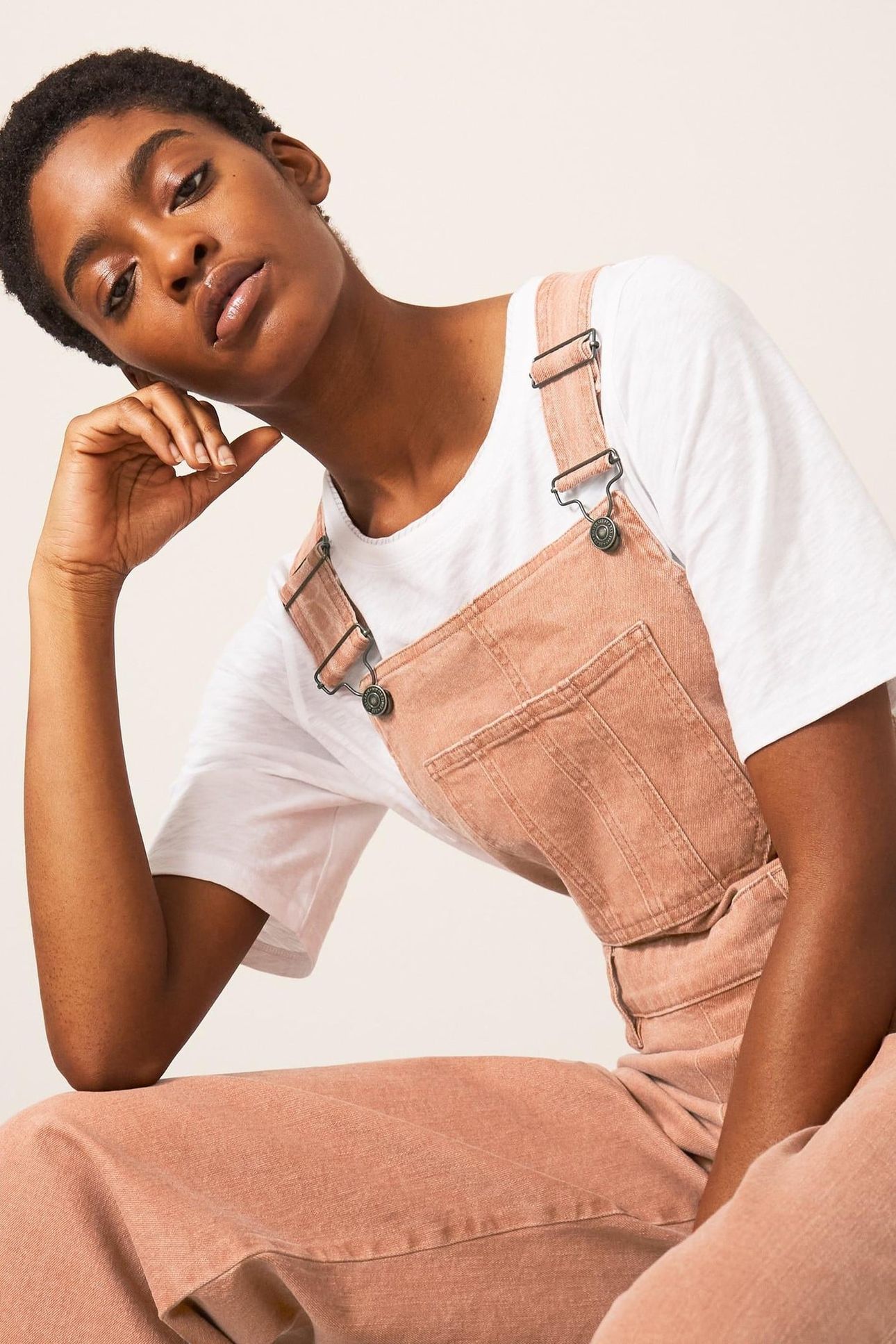 KELLY WIDE LEG DUNGAREE MID CORAL 4