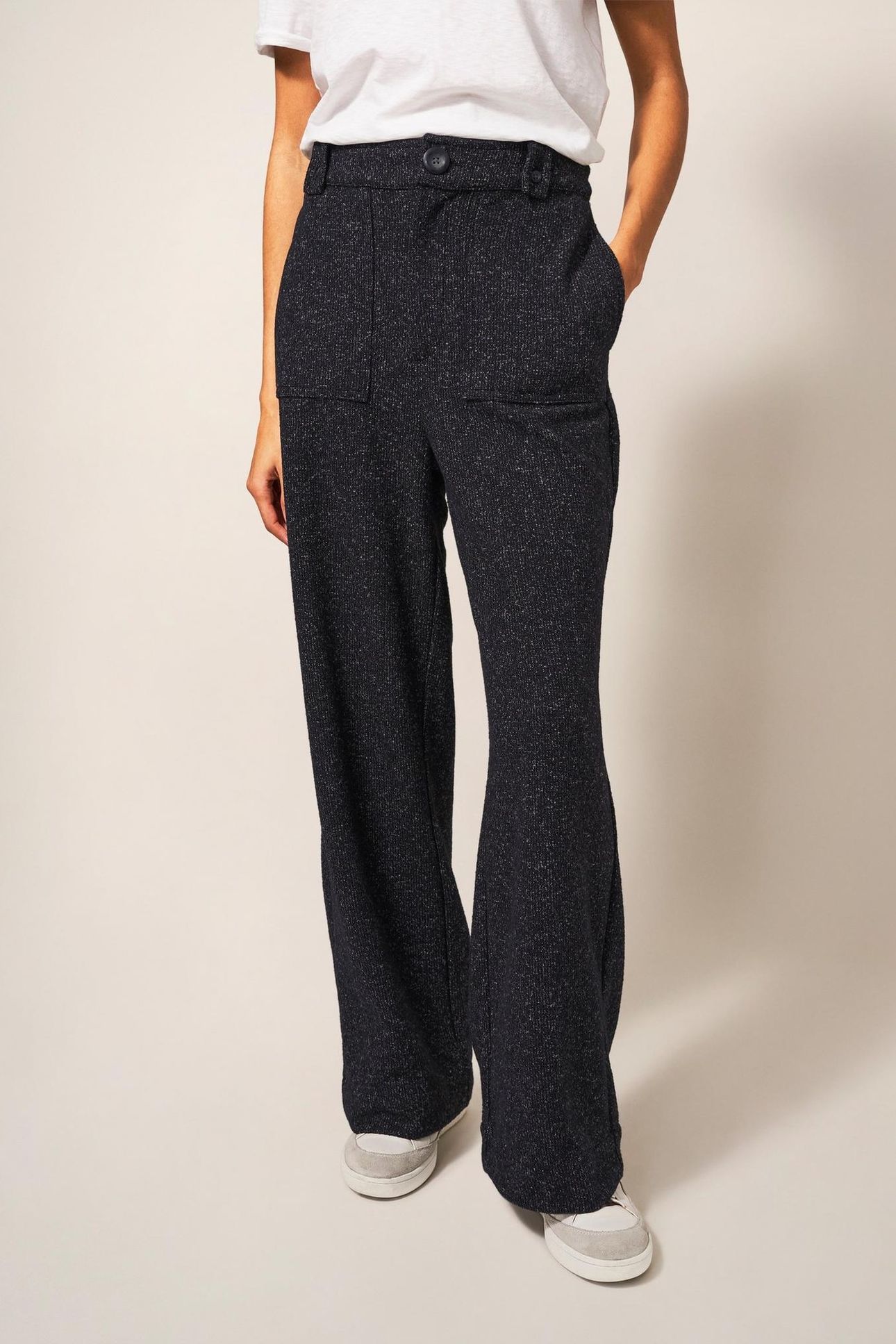 BELLE TWEEDY WIDE LEG TROUSER CHARCOAL GREY 1