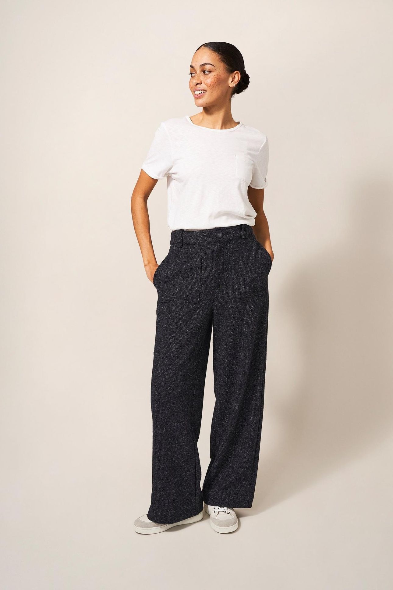 BELLE TWEEDY WIDE LEG TROUSER CHARCOAL GREY 2