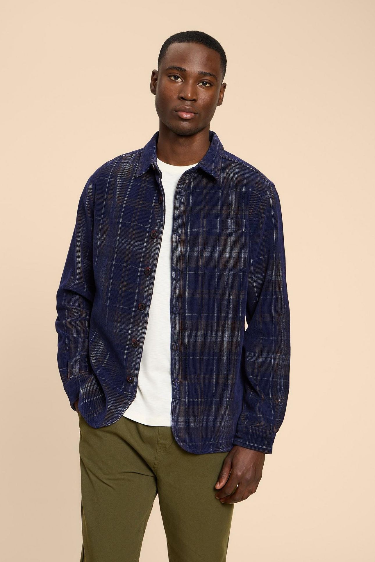 WHITWICK CORD CHECK SHIRT DARK NAVY 1