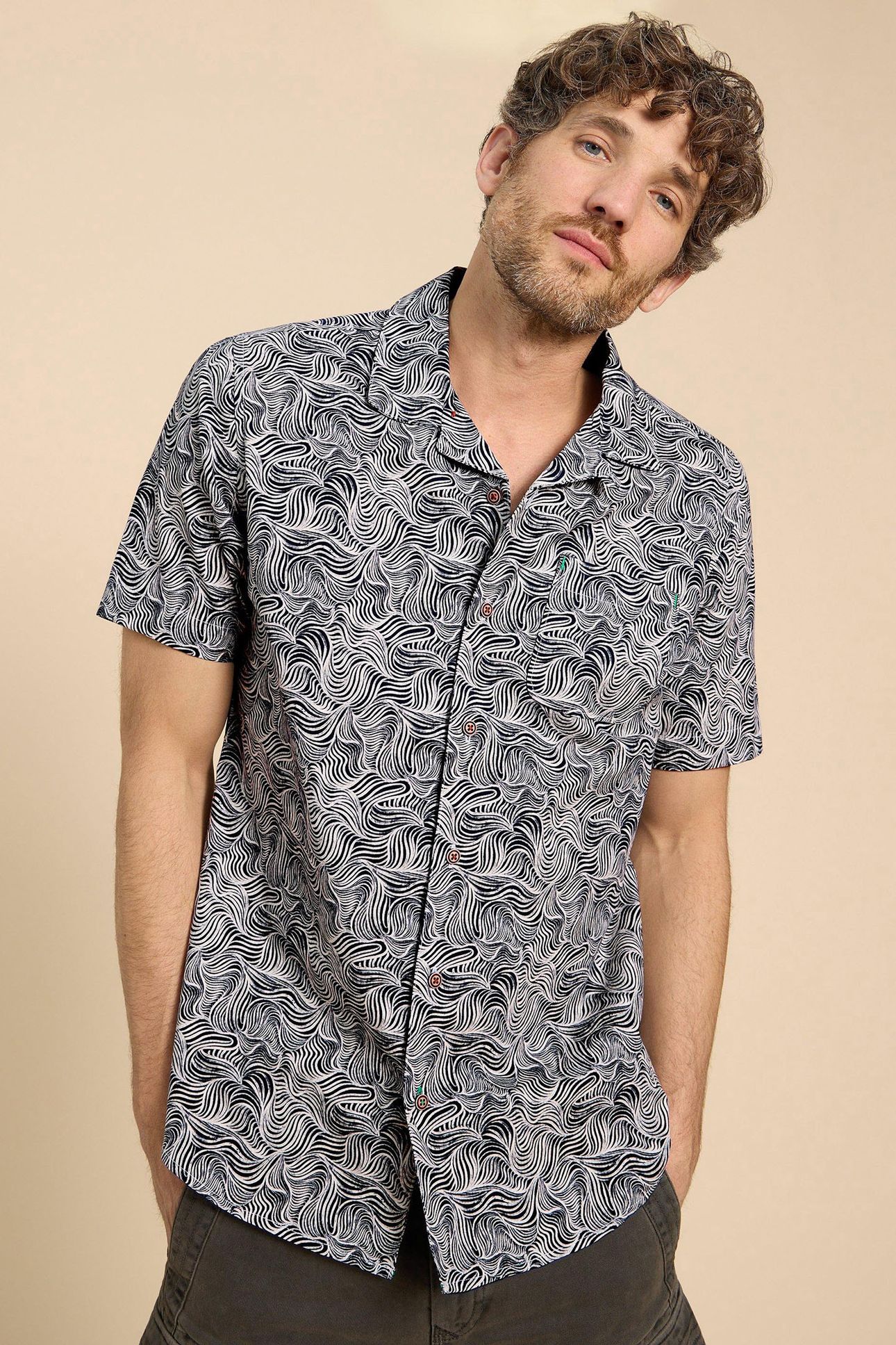 WAVES PRINTED SS SHIRT NAVY PRINT 6
