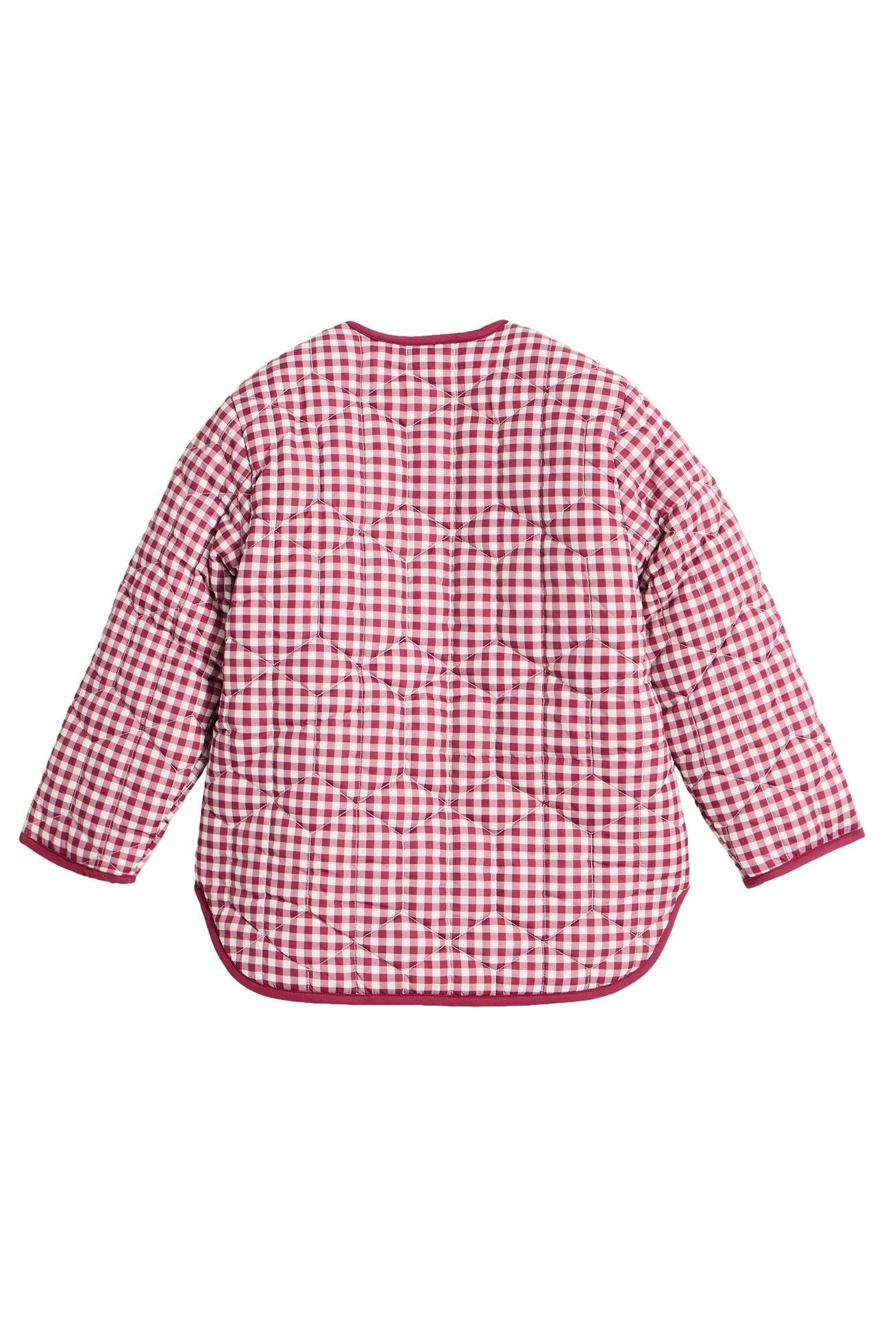 GINGHAM BORG LINED COAT DEEP RED 2