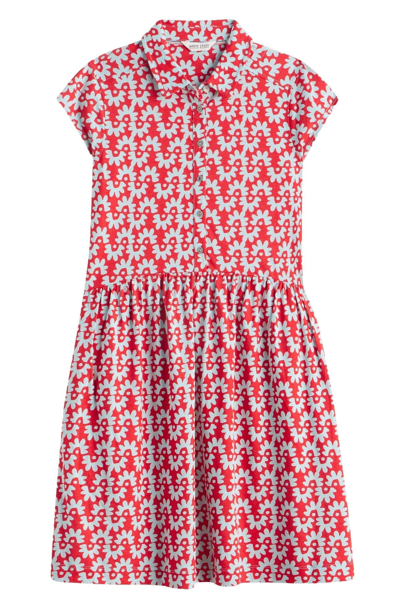 EVERLY JERSEY SHIRT DRESS RED PRINT 3
