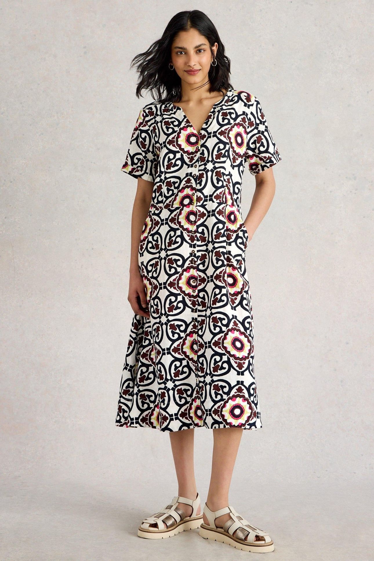 IRIS LINEN DRESS IVORY PRINT 1