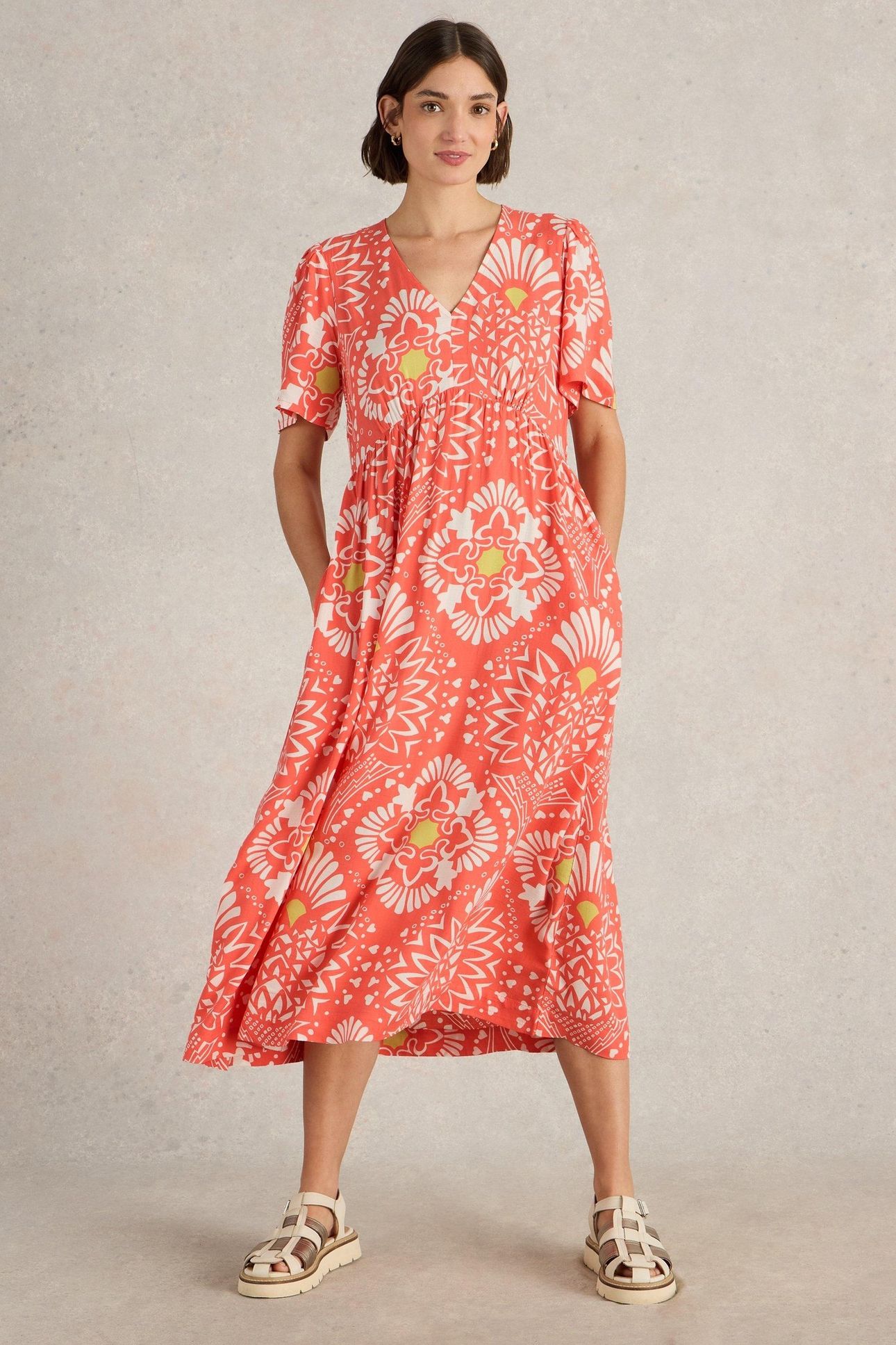 LUCY MIDI DRESS CORAL PRINT 1