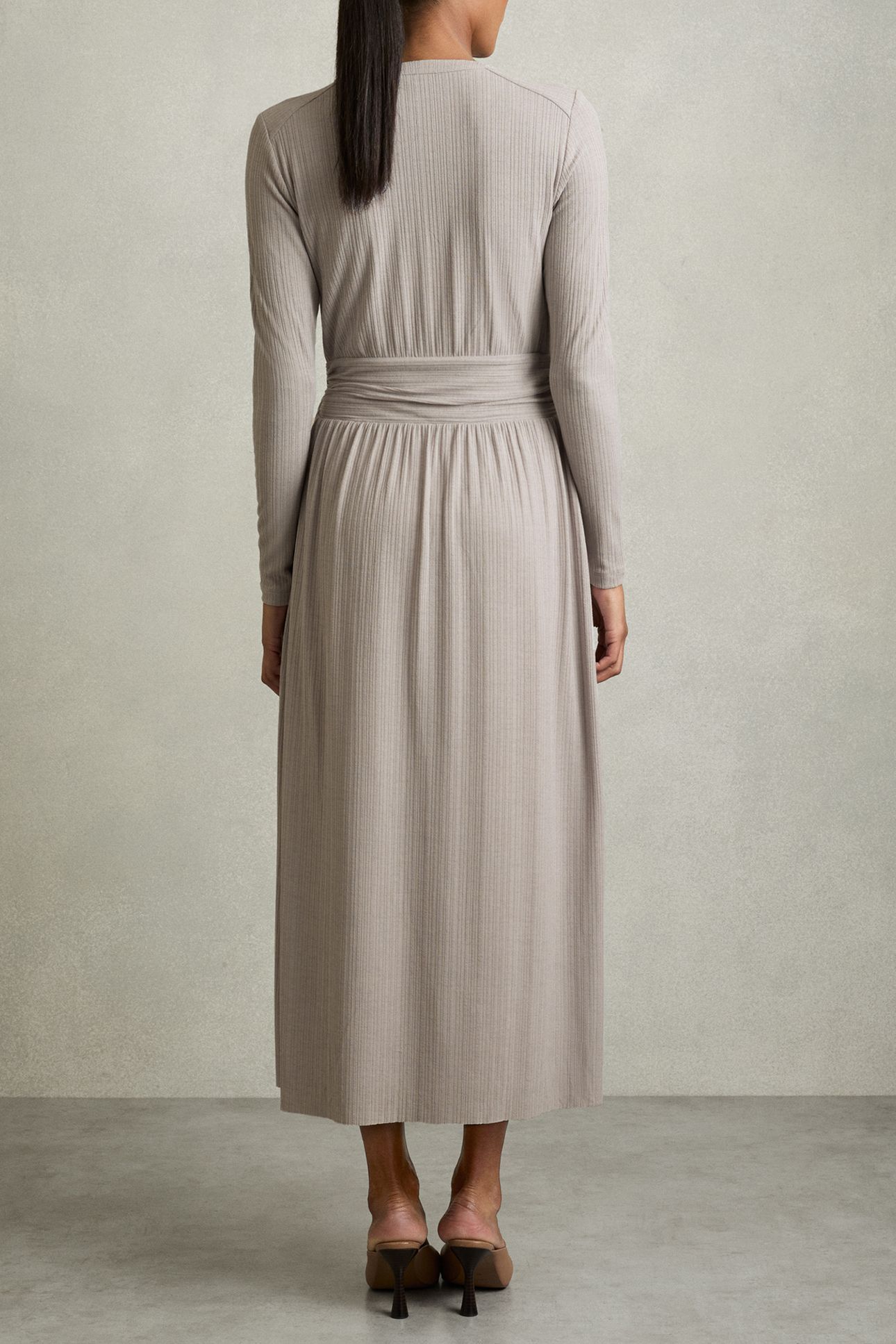 WRAP TIE MIDI JERSEY DRESS GREY 2