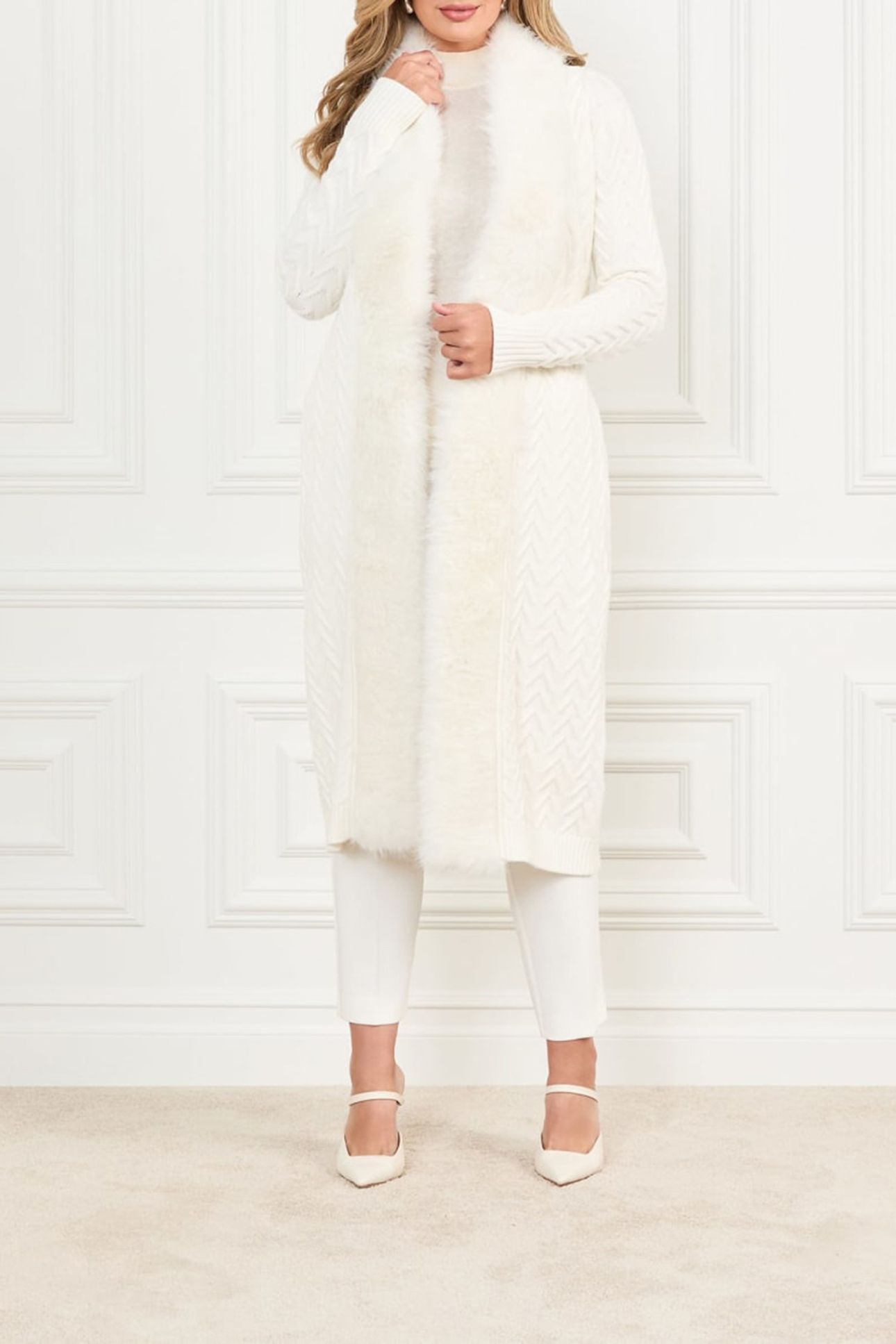 MARCIANO BY GUESS PAULA FAUX FUR LONG CARDI PALE PEARL 2