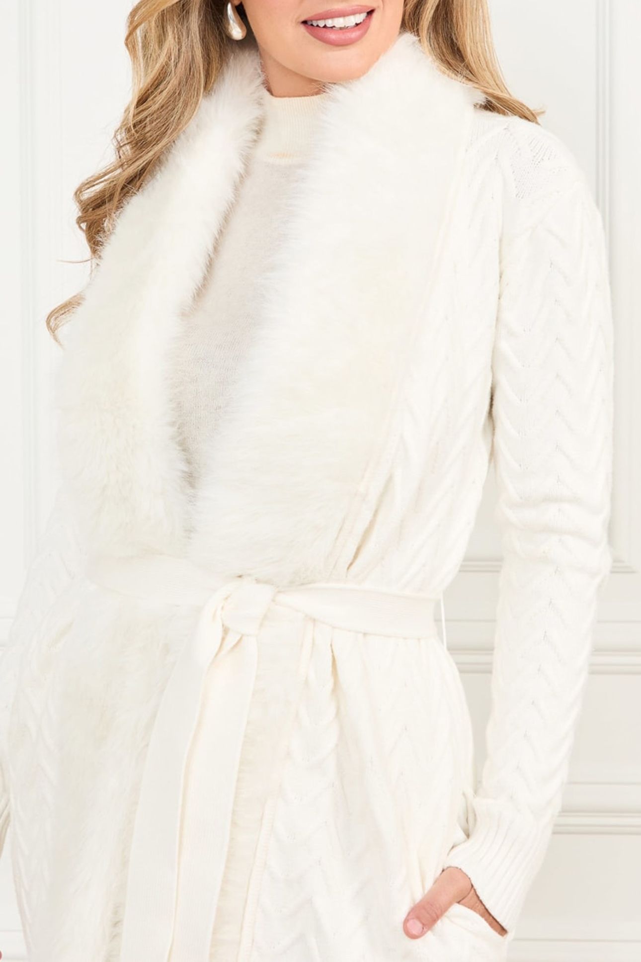 MARCIANO BY GUESS PAULA FAUX FUR LONG CARDI PALE PEARL 6