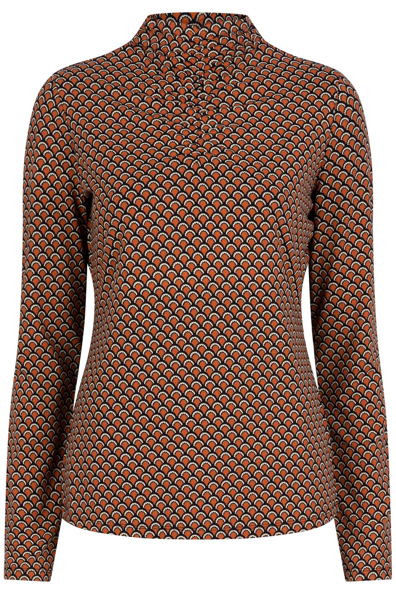 TOP SMOCKED NECKLINE SCALLOPED SJ PRINT 5