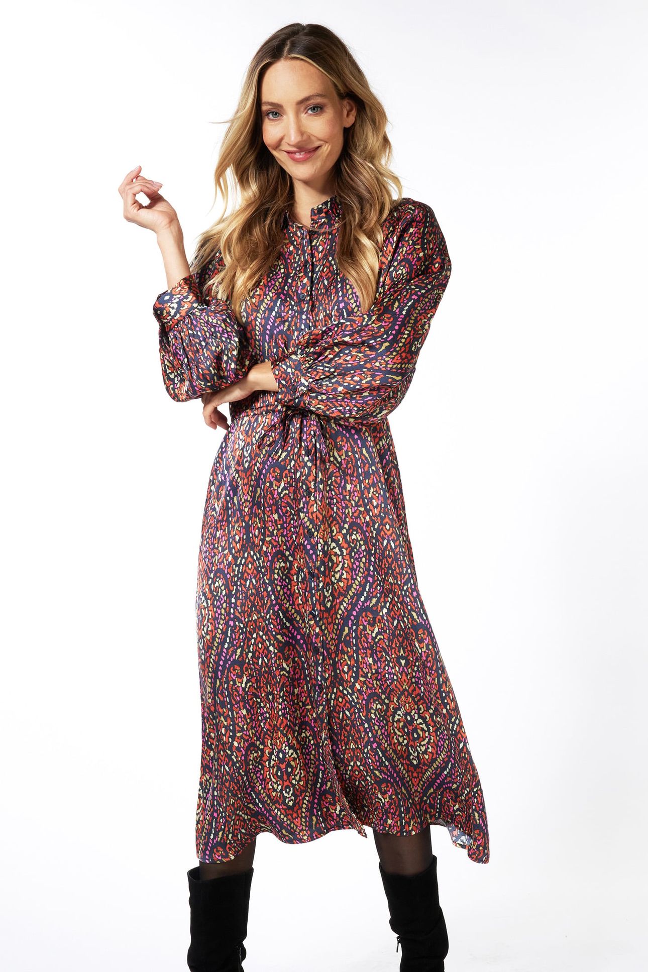 DRESS LONG SATEEN REWILDING PRINT 1