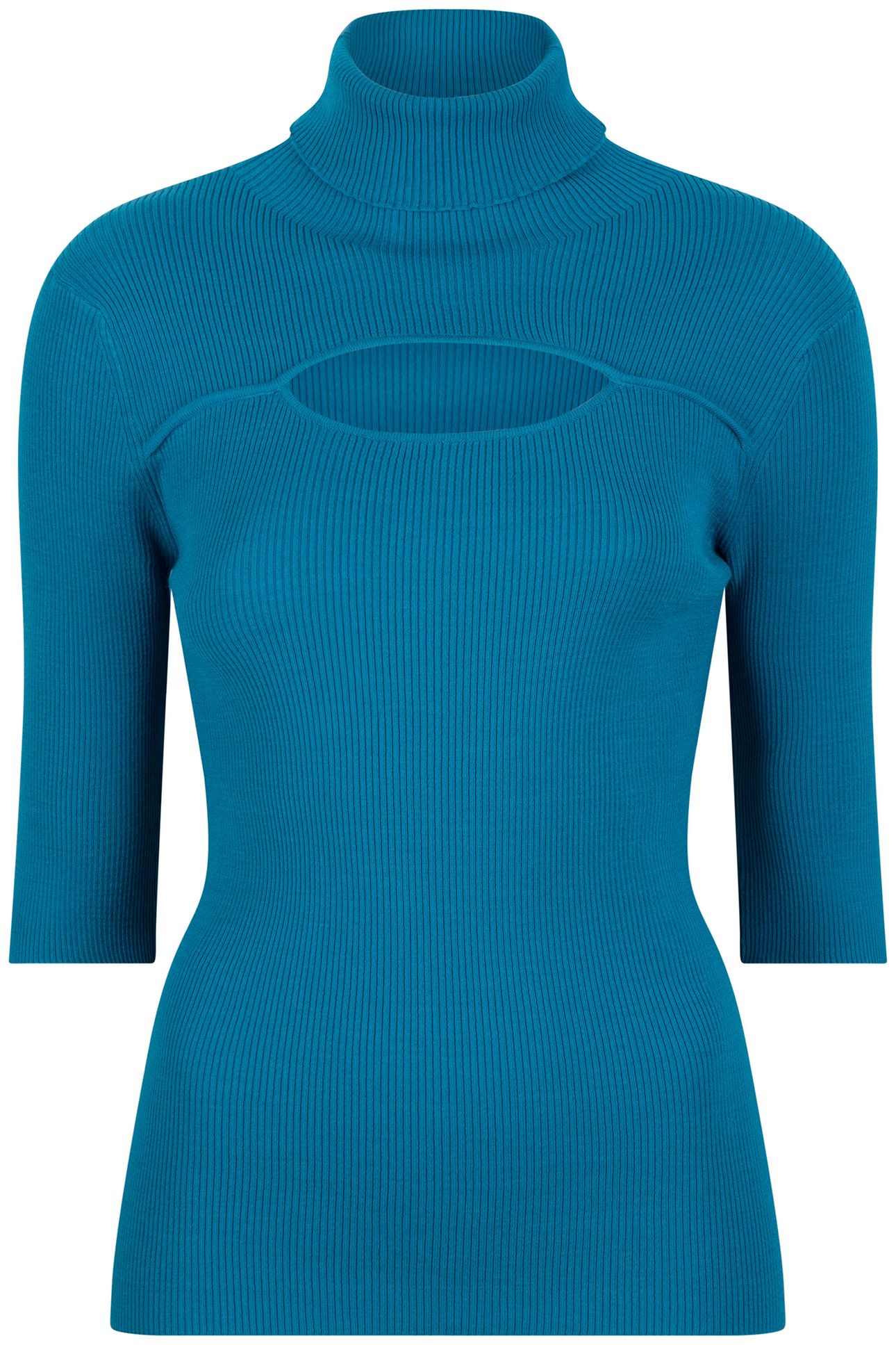 TOP SHORT SLVE OPEN RIB COL PETROL 3