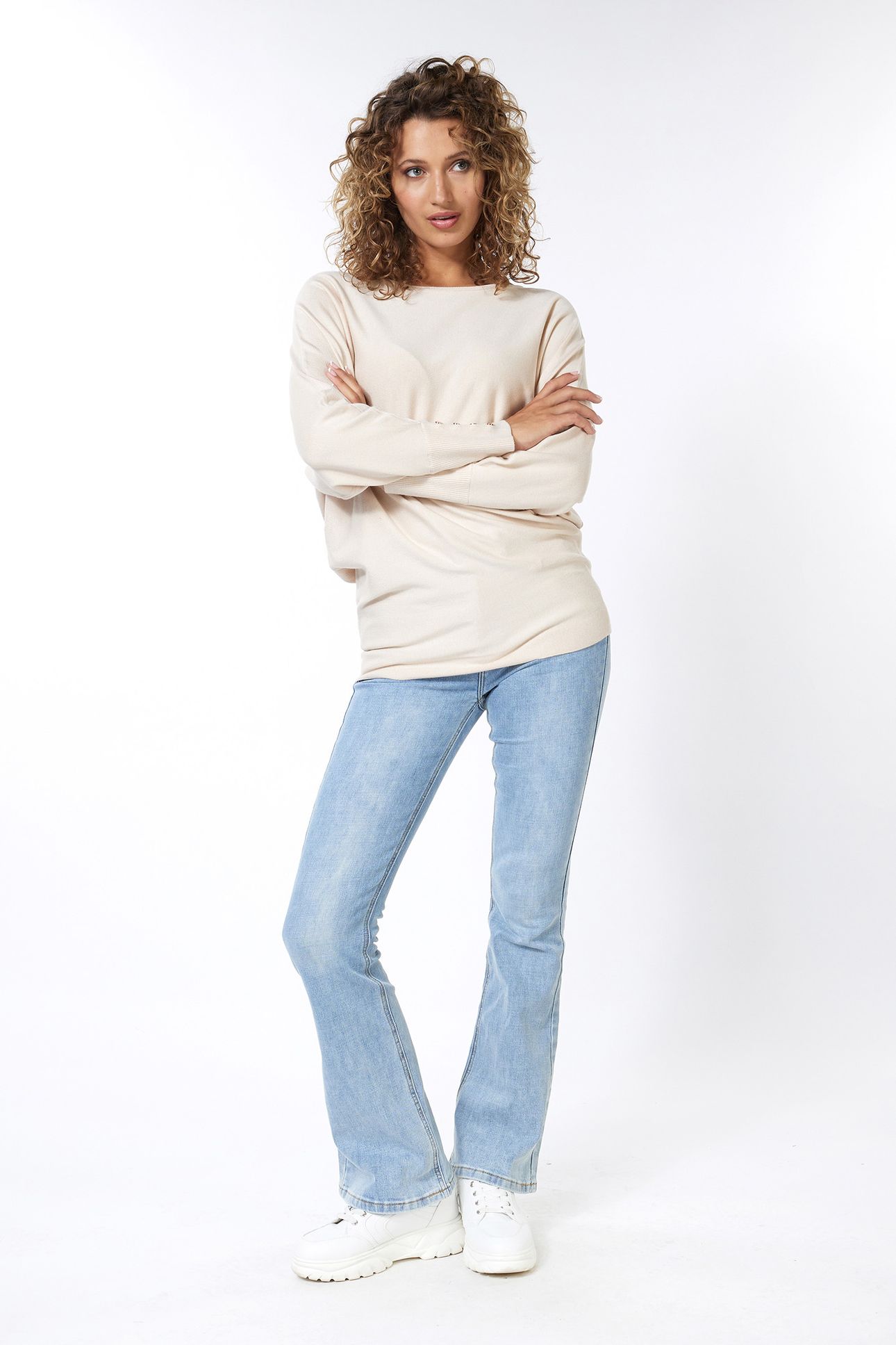 SWEATER BATWING BUTTONED CUFF LIGHT SAND 3