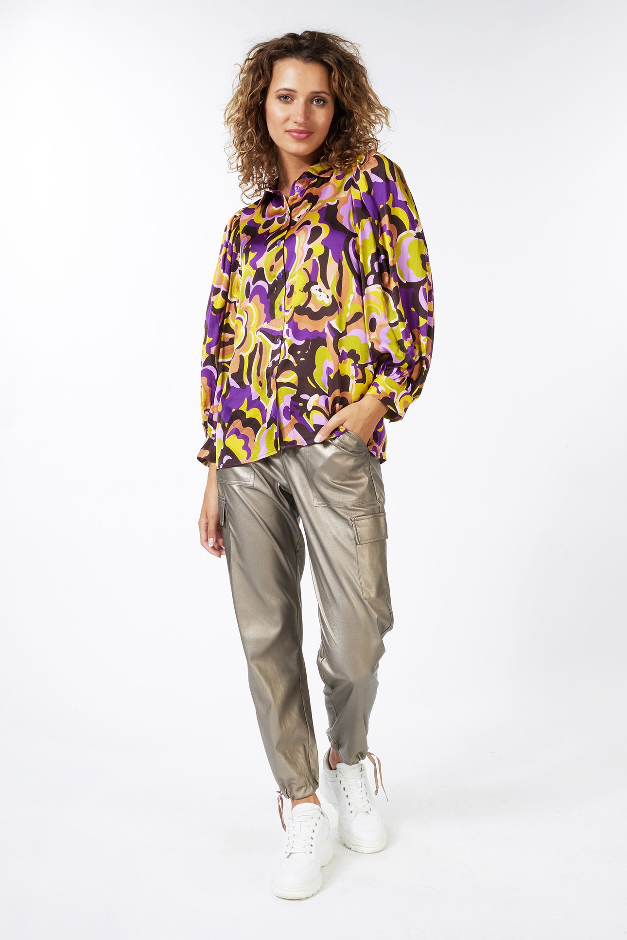 BLOUSE PUFF SLV FANCY EARTH PRINT 3
