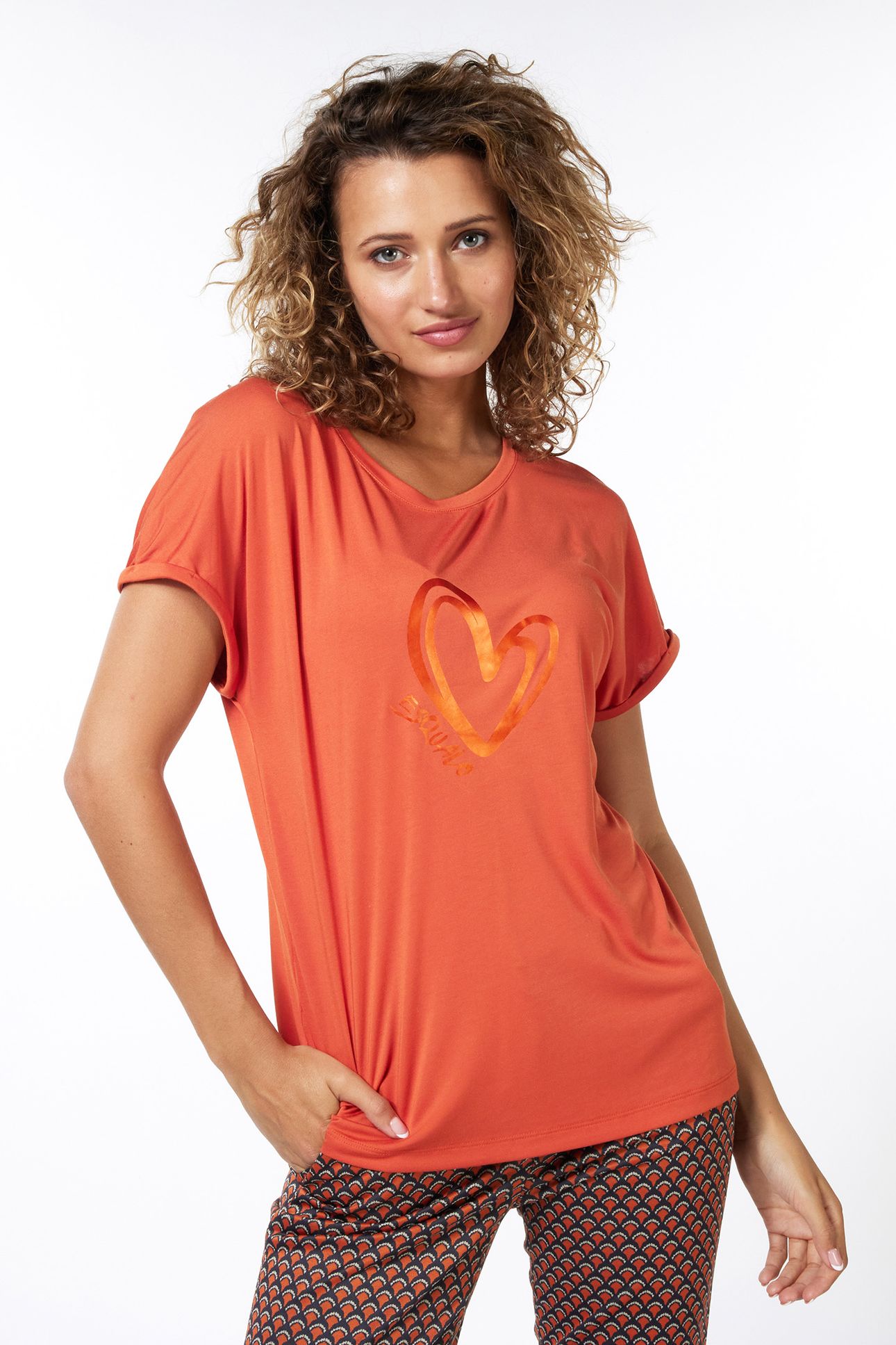 T-SHIRT MODAL TURN UP SLEEVE RUST 3