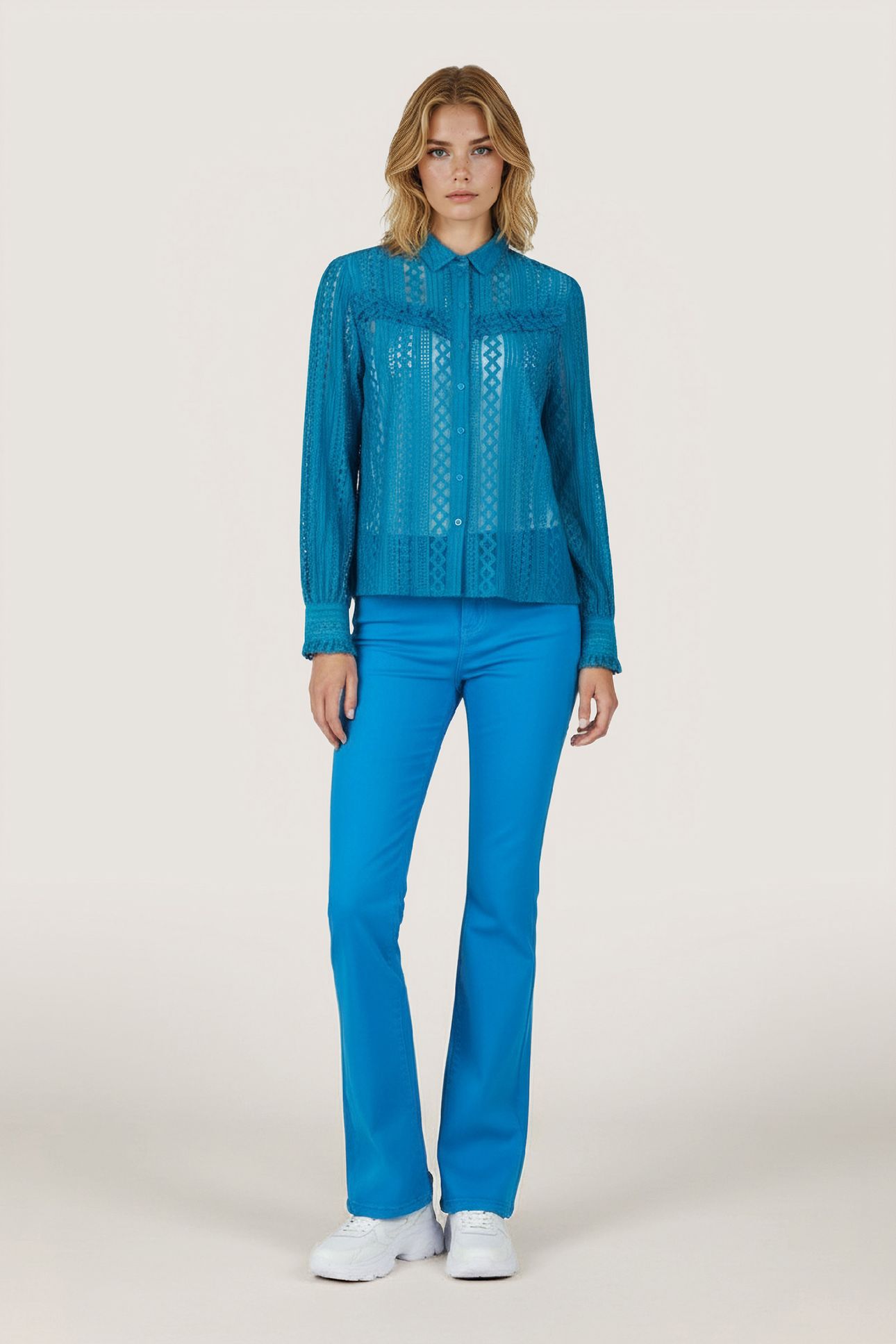 BLOUSE LACE PUFF SLVE PETROL 2