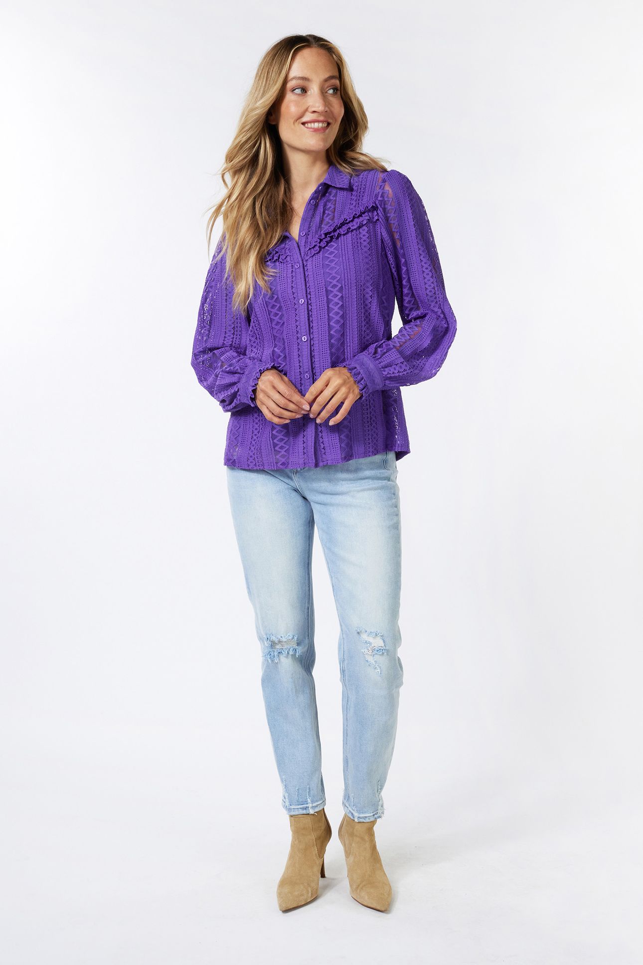 BLOUSE LACE PUFF SLVE DEEP LAVENDER 2