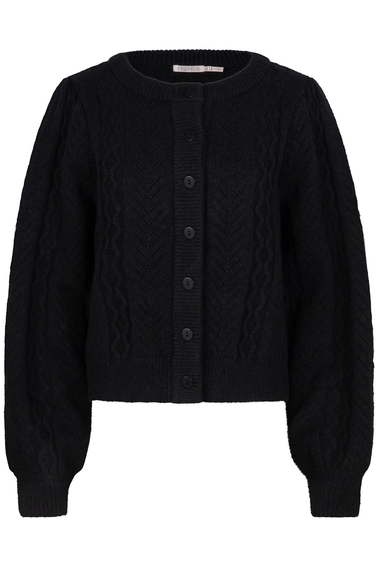 CARDIGAN PUFF SLVE CABLE & AJOUR BLACK 8