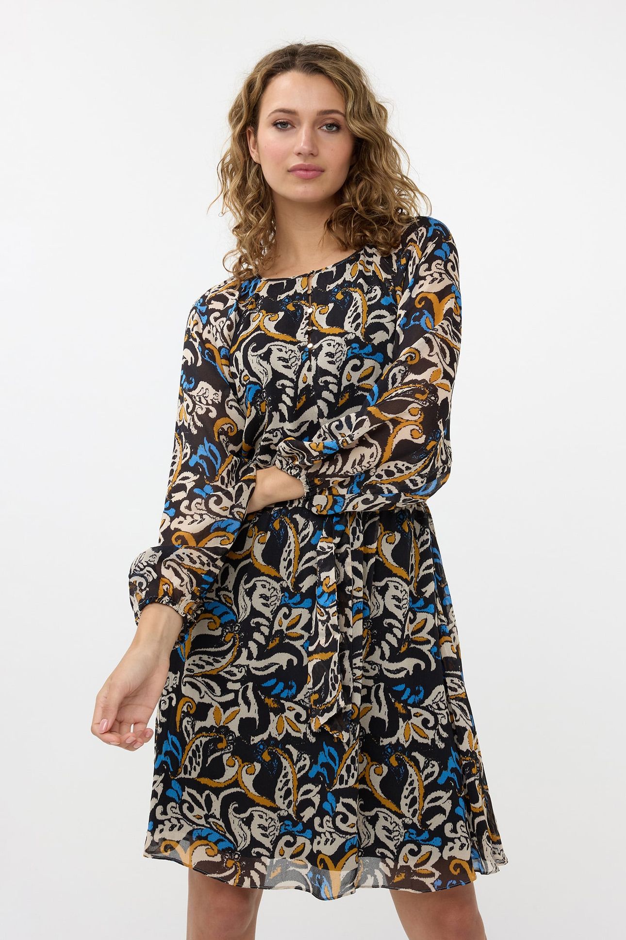 DRESS RAGLAN ELEGANT LEAVES PRINT 1