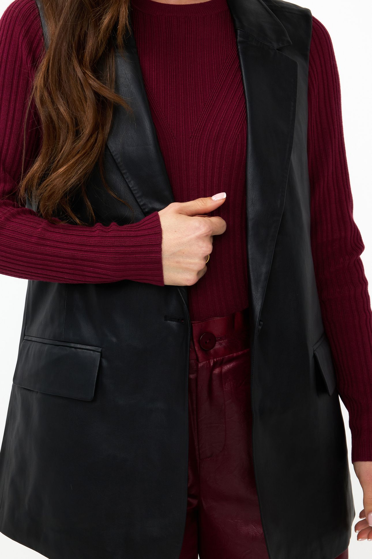 GILET LONG VEGAN LEATHER BLACK 5
