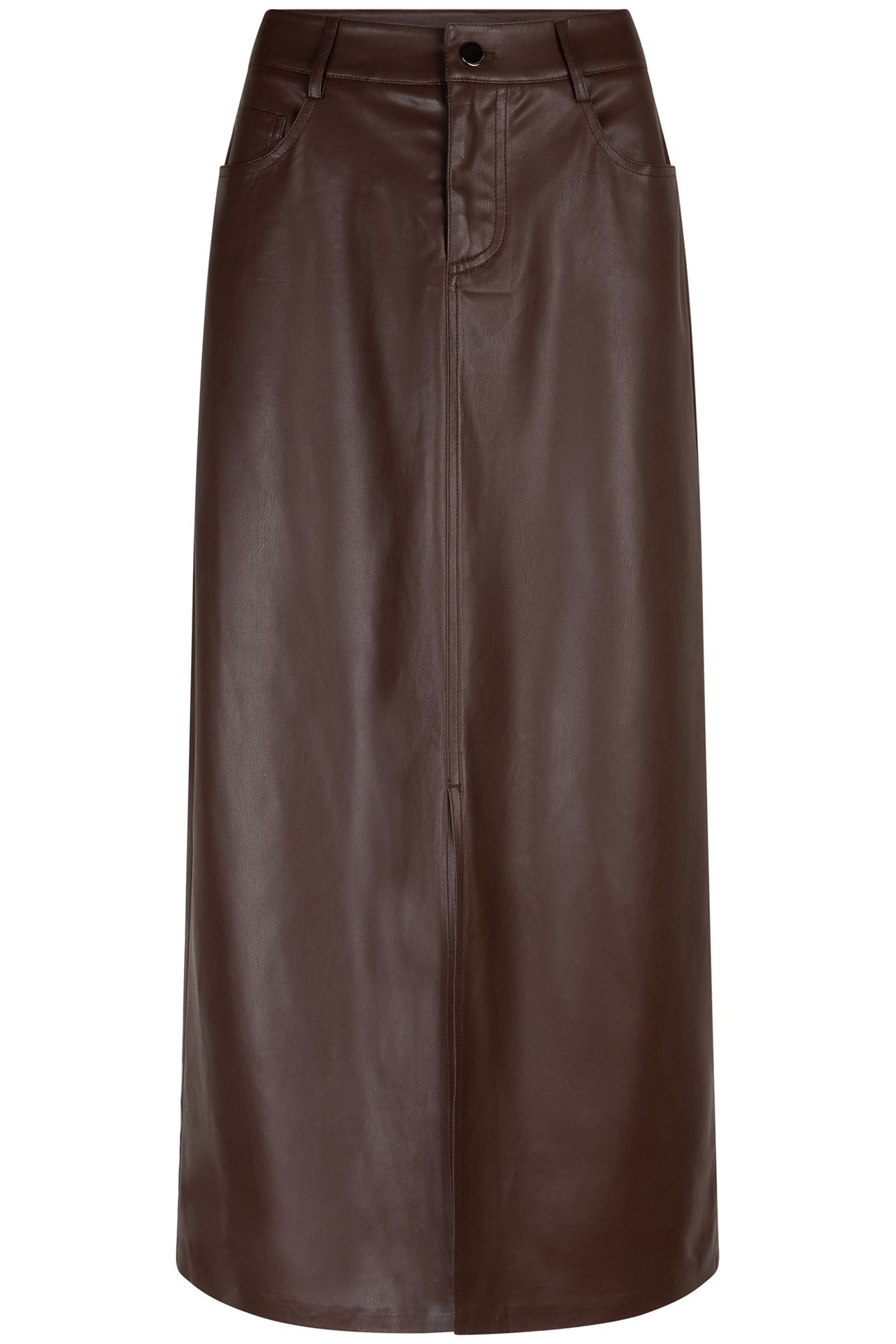 SKIRT LONG SPLIT VEGAN LEATHER CHOCOLATE 4